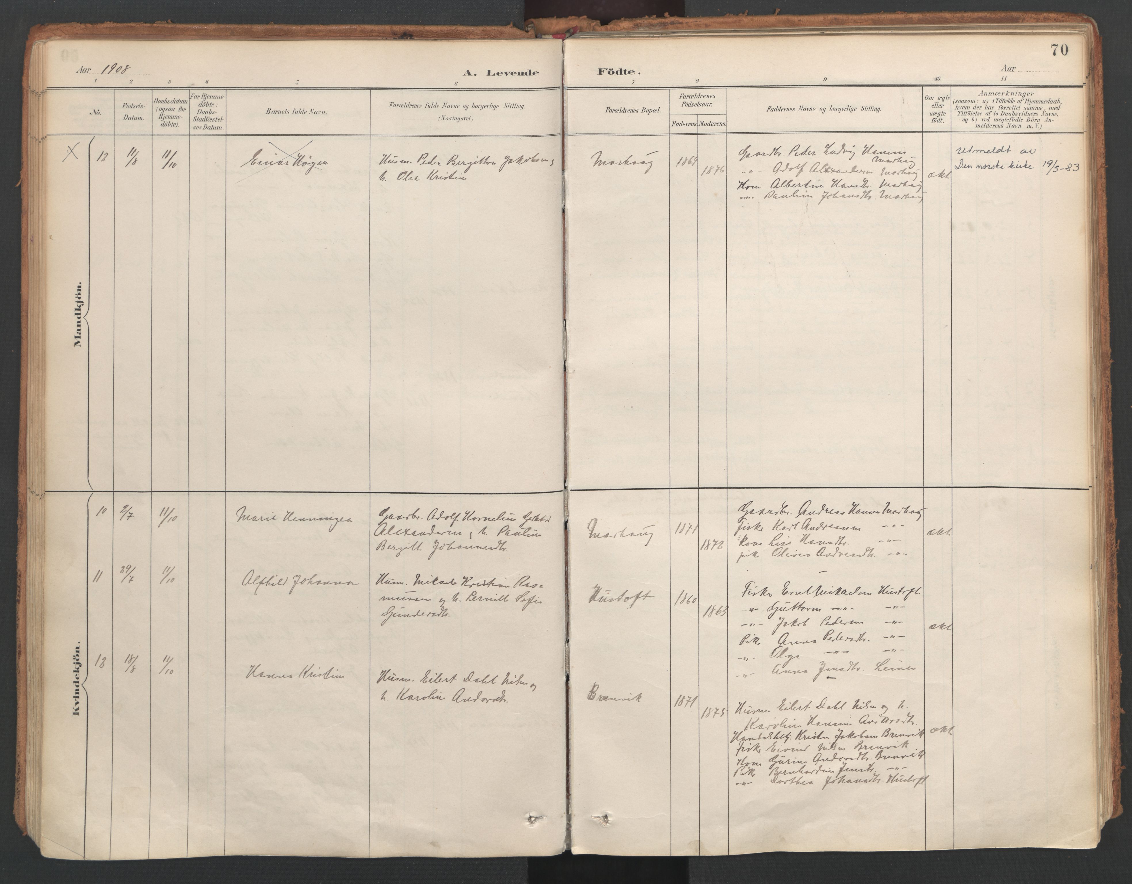 Ministerialprotokoller, klokkerbøker og fødselsregistre - Nordland, AV/SAT-A-1459/857/L0822: Parish register (official) no. 857A02, 1890-1917, p. 70