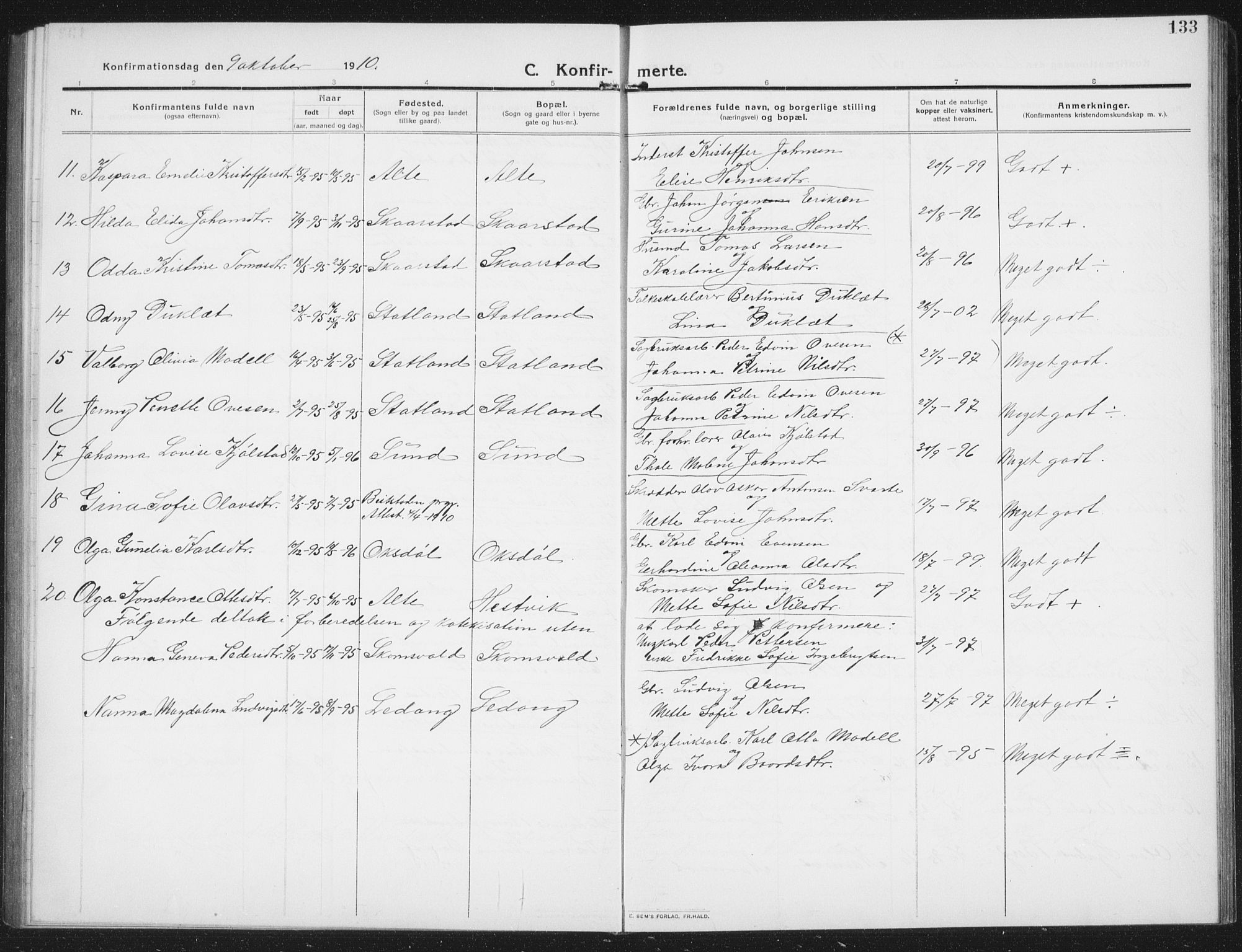Ministerialprotokoller, klokkerbøker og fødselsregistre - Nord-Trøndelag, SAT/A-1458/774/L0630: Parish register (copy) no. 774C01, 1910-1934, p. 133