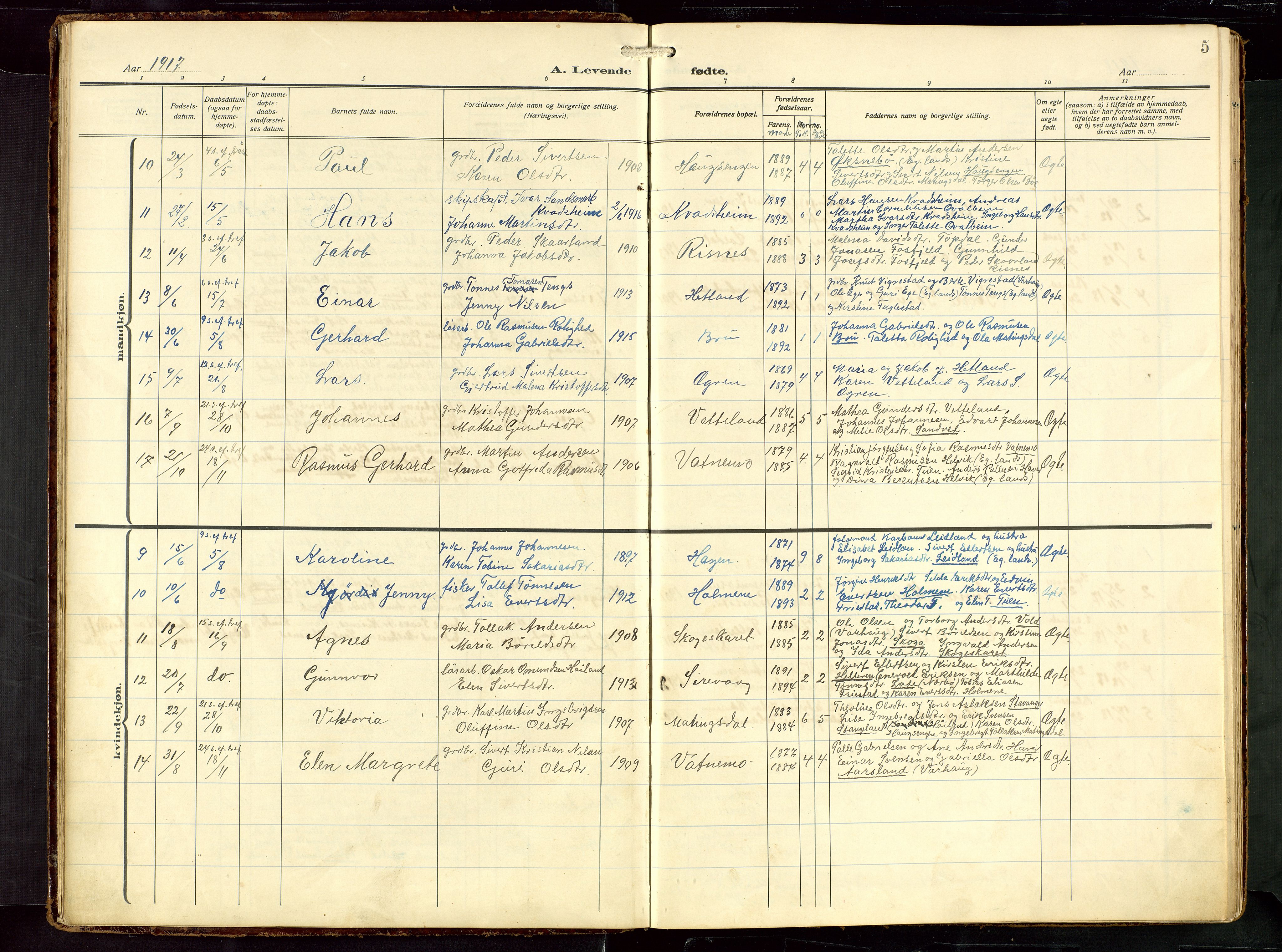 Eigersund sokneprestkontor, AV/SAST-A-101807/S09: Parish register (copy) no. B 22, 1915-1947, p. 5