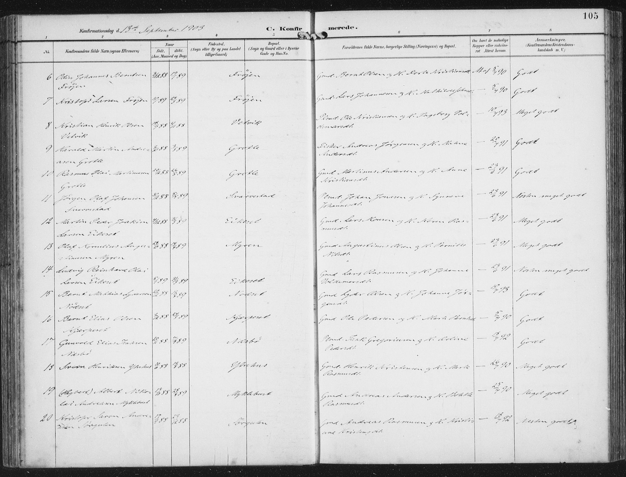 Bremanger sokneprestembete, AV/SAB-A-82201/H/Haa/Haab/L0002: Parish register (official) no. B  2, 1896-1908, p. 105