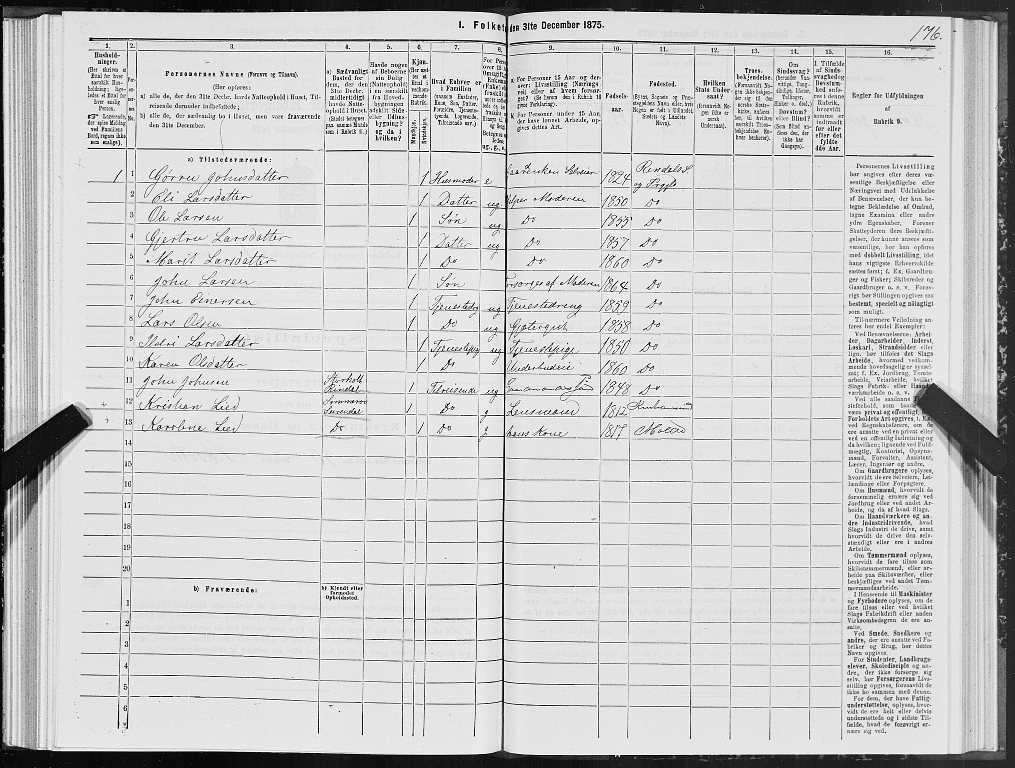 SAT, 1875 census for 1567P Rindal, 1875, p. 1176