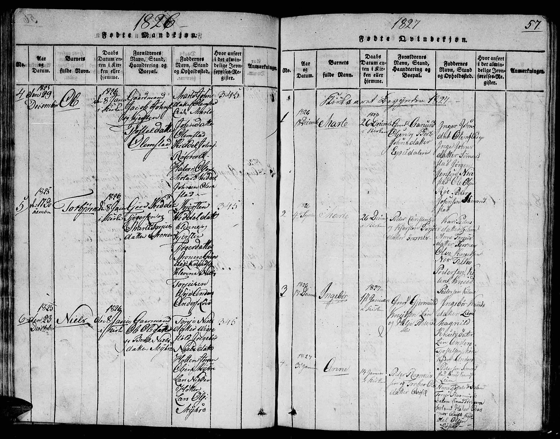Gjerstad sokneprestkontor, SAK/1111-0014/F/Fb/Fbb/L0001: Parish register (copy) no. B 1, 1813-1863, p. 57