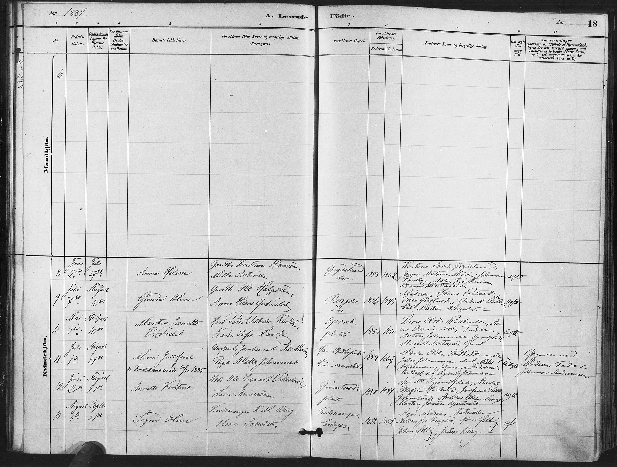 Kråkstad prestekontor Kirkebøker, AV/SAO-A-10125a/F/Fa/L0009: Parish register (official) no. I 9, 1880-1892, p. 18