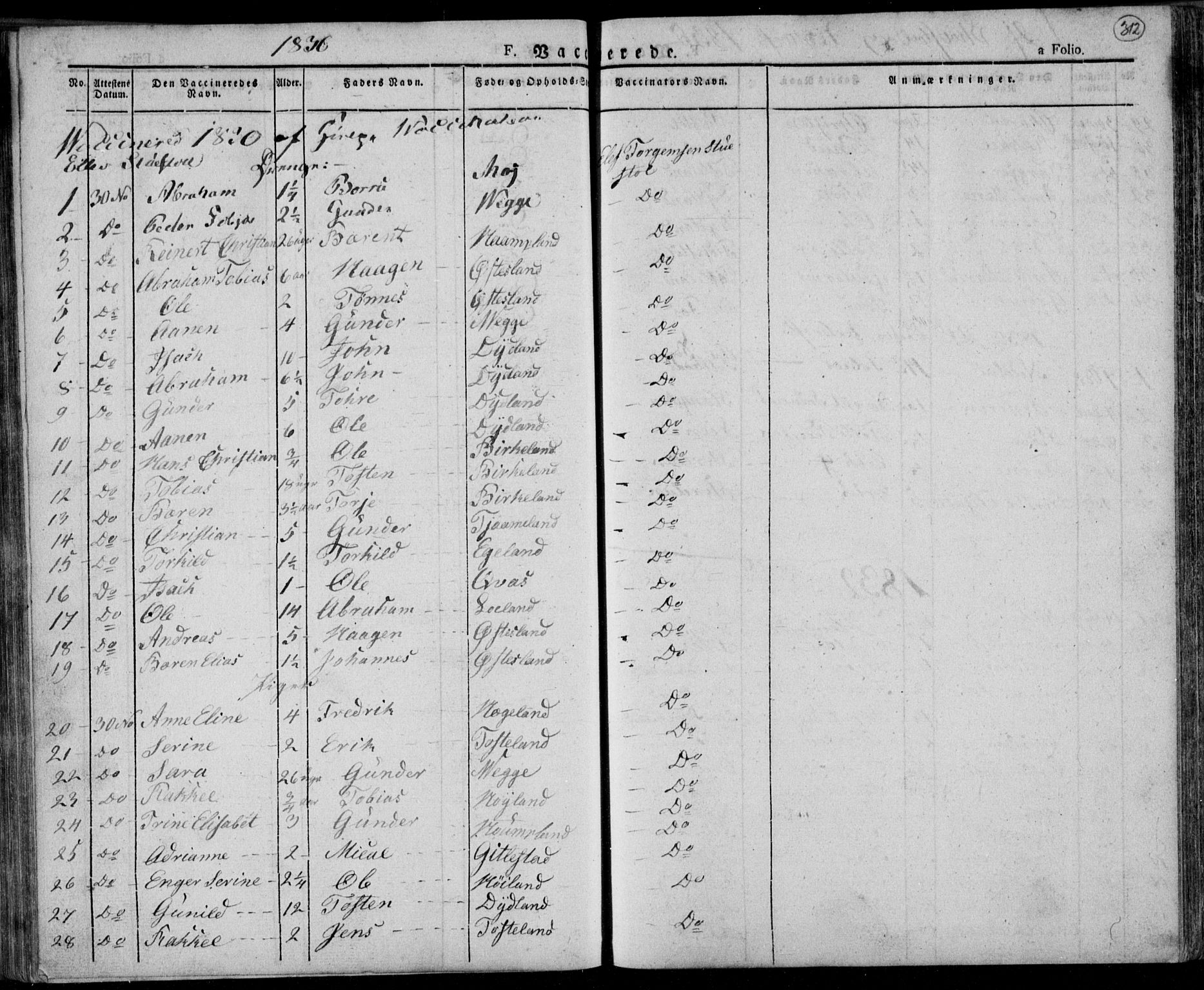 Lyngdal sokneprestkontor, AV/SAK-1111-0029/F/Fa/Fac/L0007: Parish register (official) no. A 7, 1825-1838, p. 312