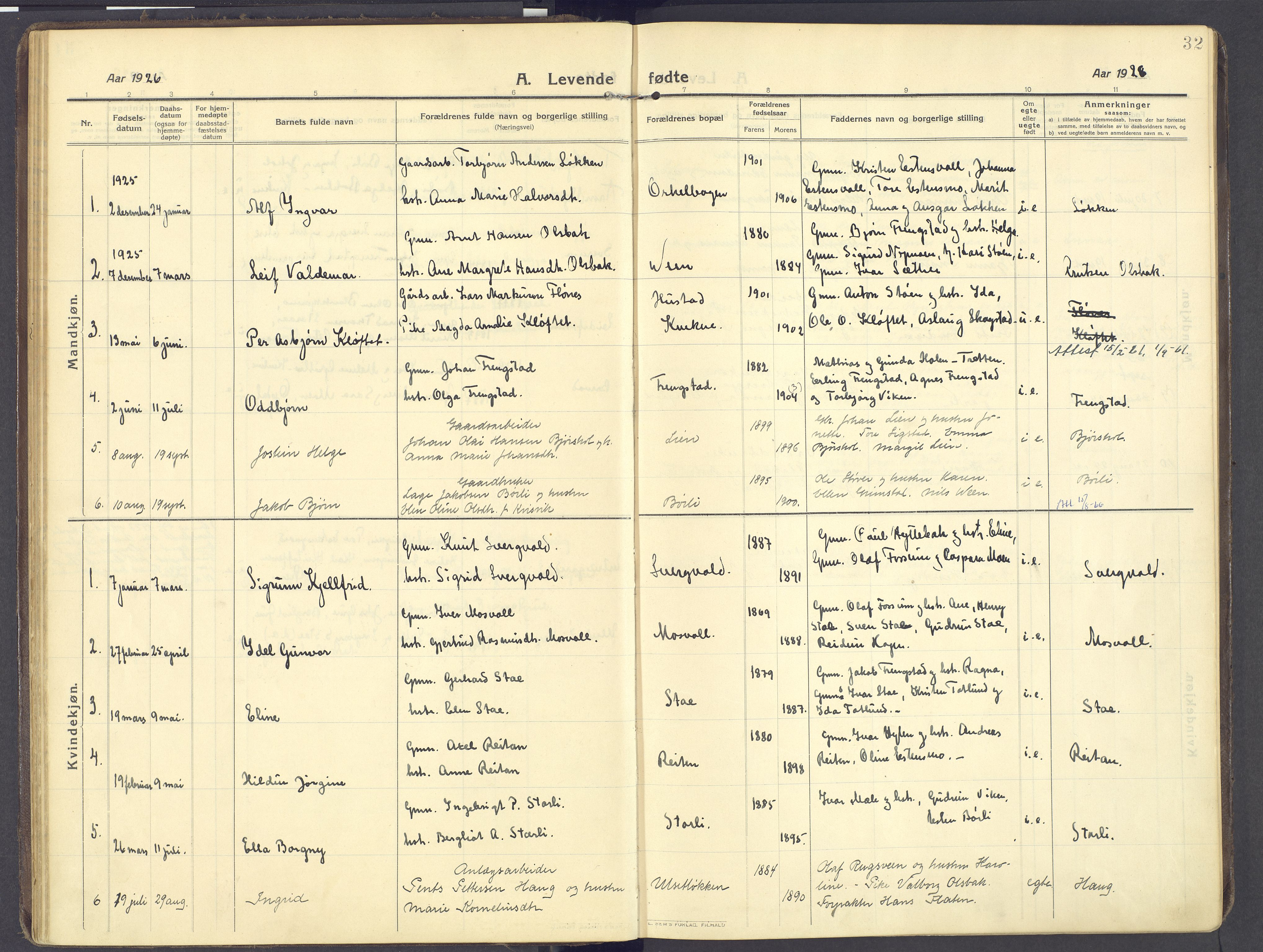 Kvikne prestekontor, SAH/PREST-064/H/Ha/Haa/L0009: Parish register (official) no. 9, 1911-1942, p. 32
