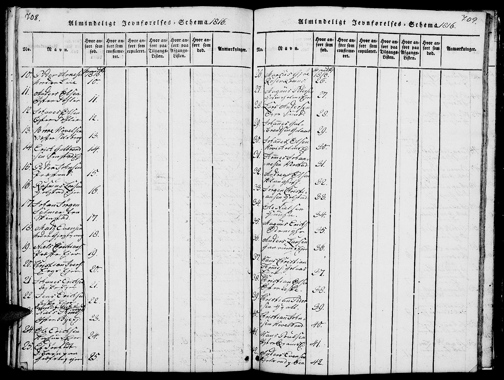 Nes prestekontor, Hedmark, AV/SAH-PREST-020/L/La/L0003: Parish register (copy) no. 3, 1814-1831, p. 708-709