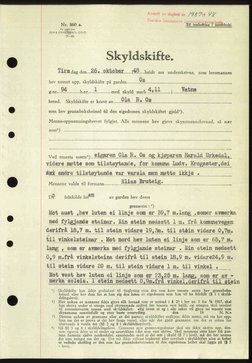 Nordre Sunnmøre sorenskriveri, AV/SAT-A-0006/1/2/2C/2Ca: Mortgage book no. A29, 1948-1949, Diary no: : 1987/1948