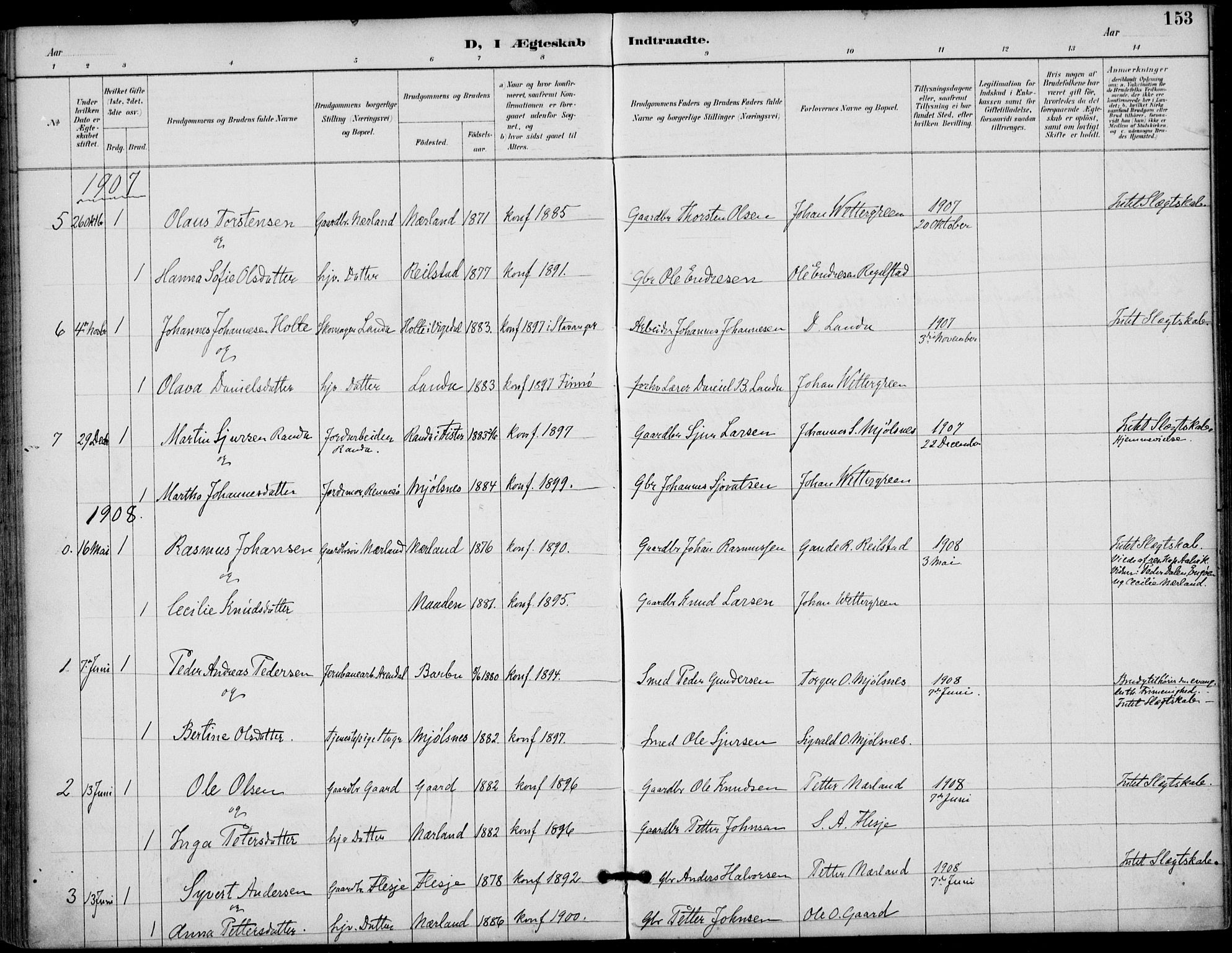 Finnøy sokneprestkontor, SAST/A-101825/H/Ha/Haa/L0011: Parish register (official) no. A 11, 1891-1910, p. 153