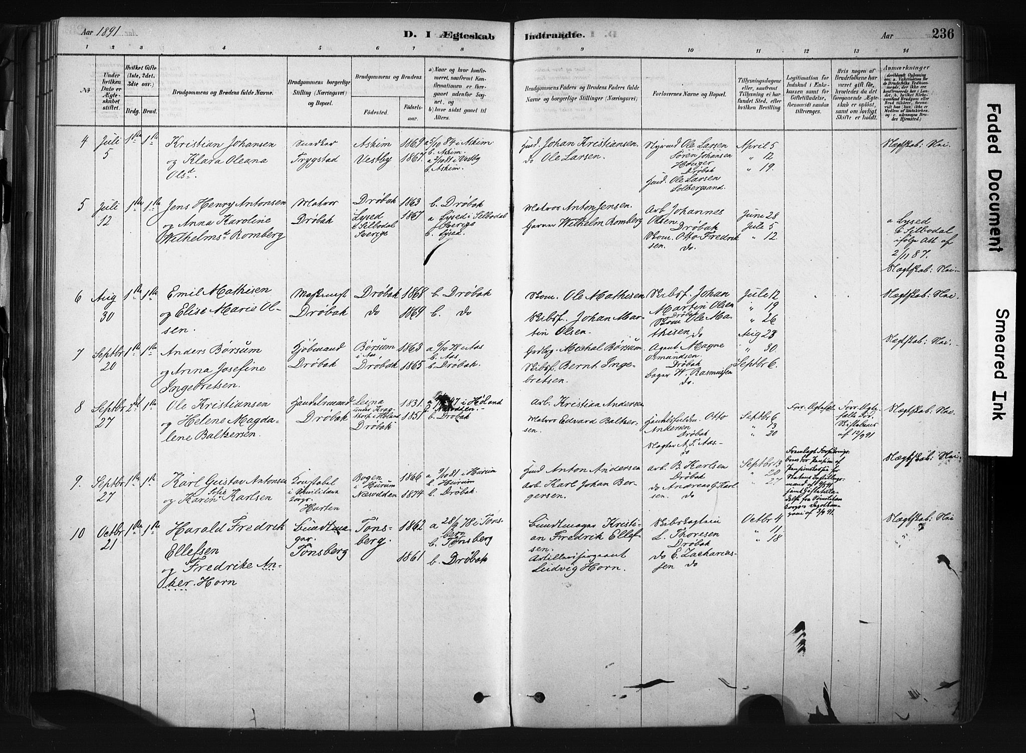 Drøbak prestekontor Kirkebøker, AV/SAO-A-10142a/F/Fb/L0001: Parish register (official) no. II 1, 1878-1891, p. 236