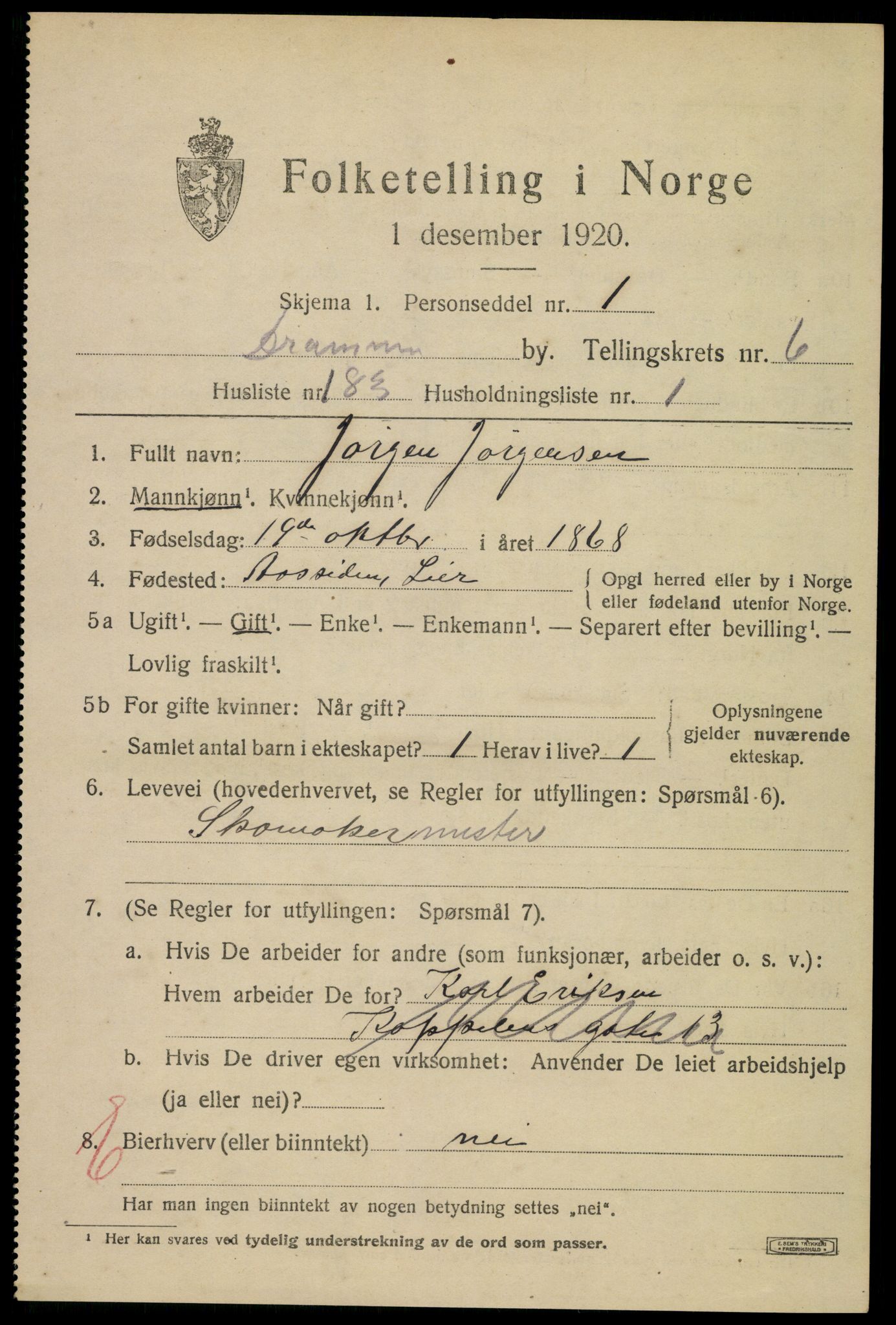 SAKO, 1920 census for Drammen, 1920, p. 45205