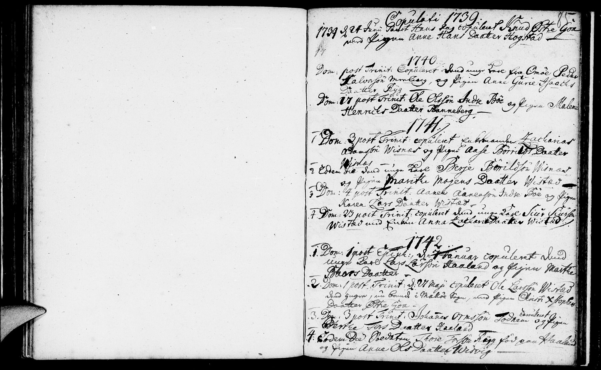 Domkirken sokneprestkontor, SAST/A-101812/001/30/30BA/L0003: Parish register (official) no. A 3 /2, 1738-1760, p. 85