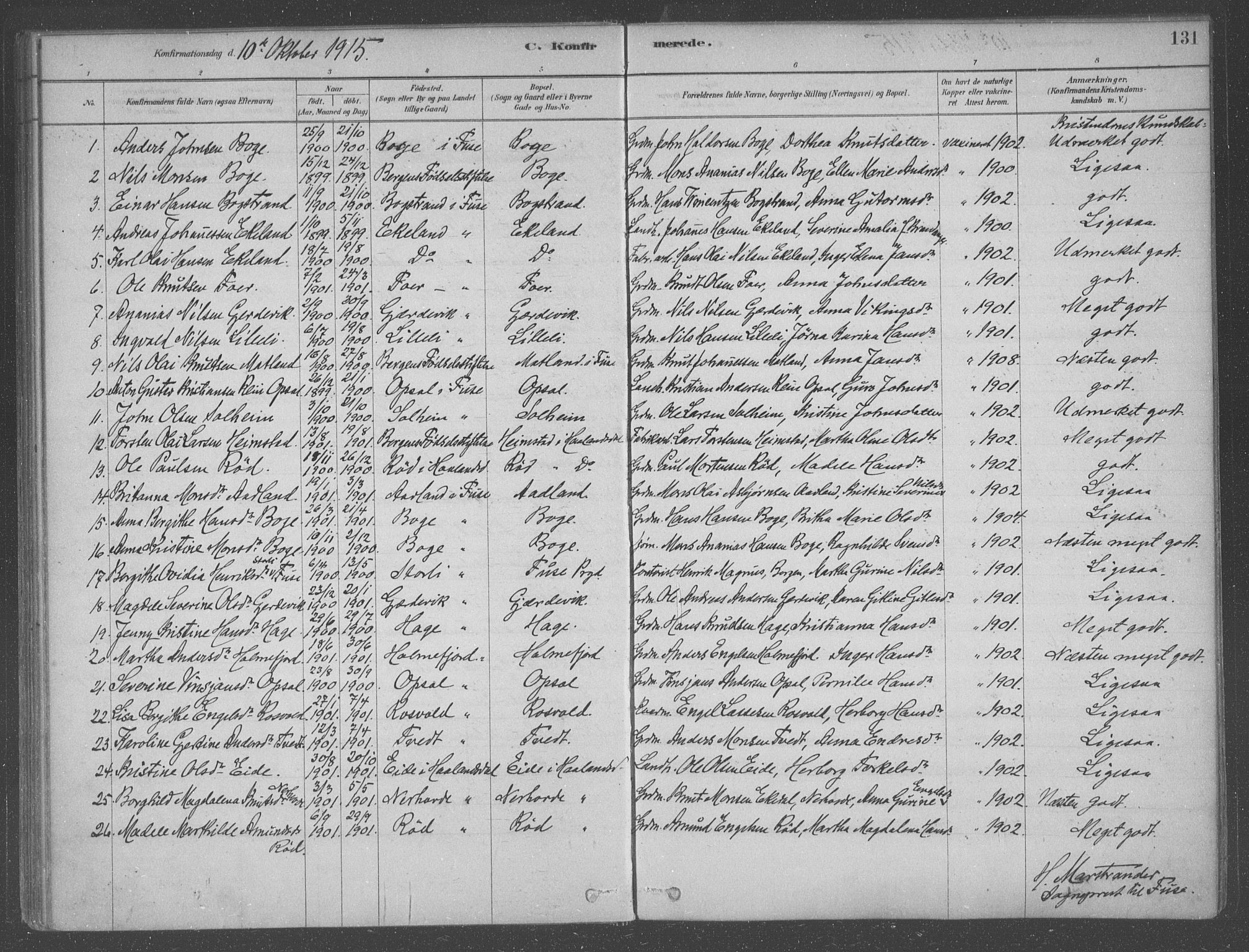 Fusa sokneprestembete, AV/SAB-A-75401/H/Haa: Parish register (official) no. B 1, 1880-1938, p. 131