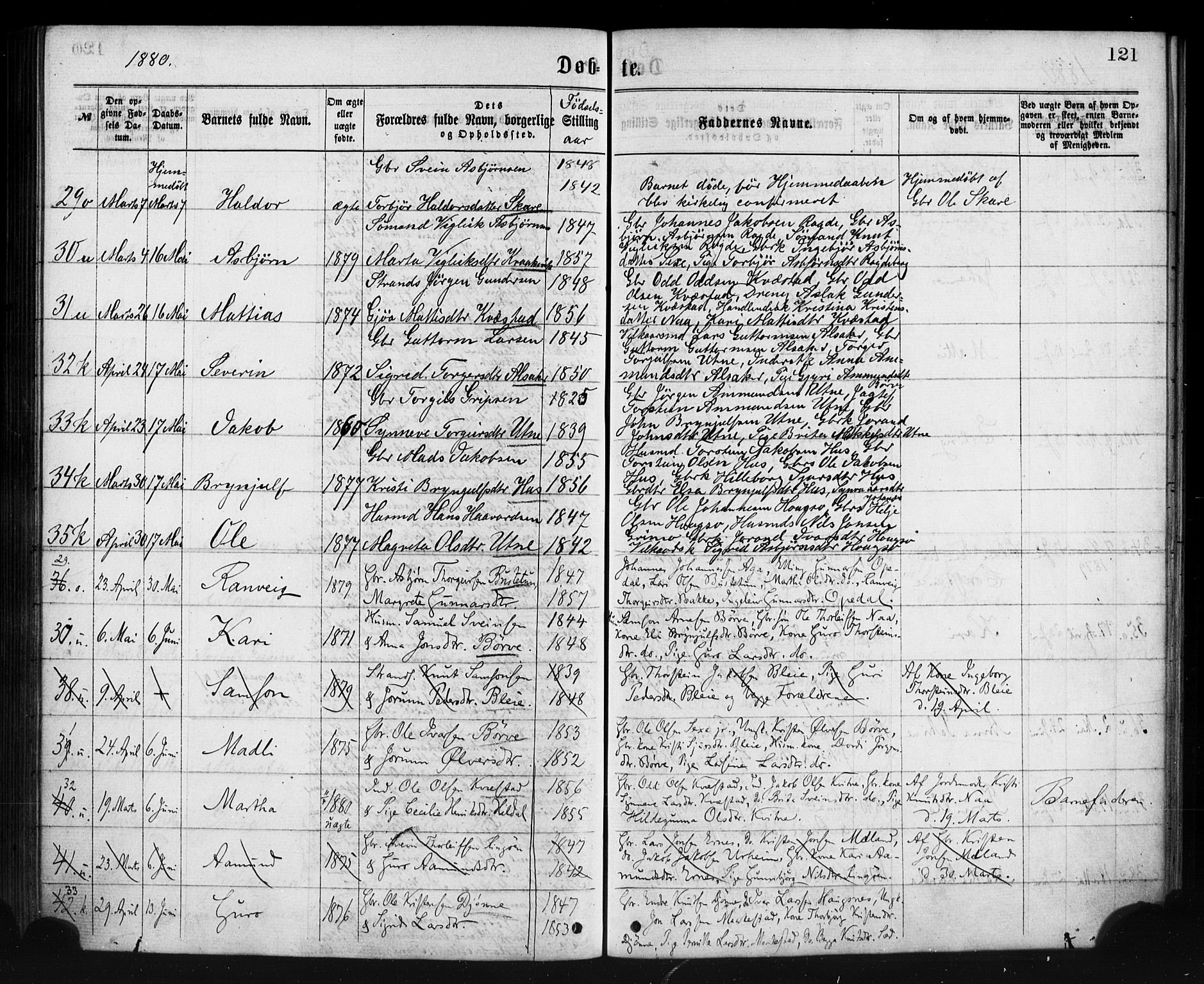 Ullensvang sokneprestembete, SAB/A-78701/H/Haa: Parish register (official) no. A 12, 1867-1881, p. 121
