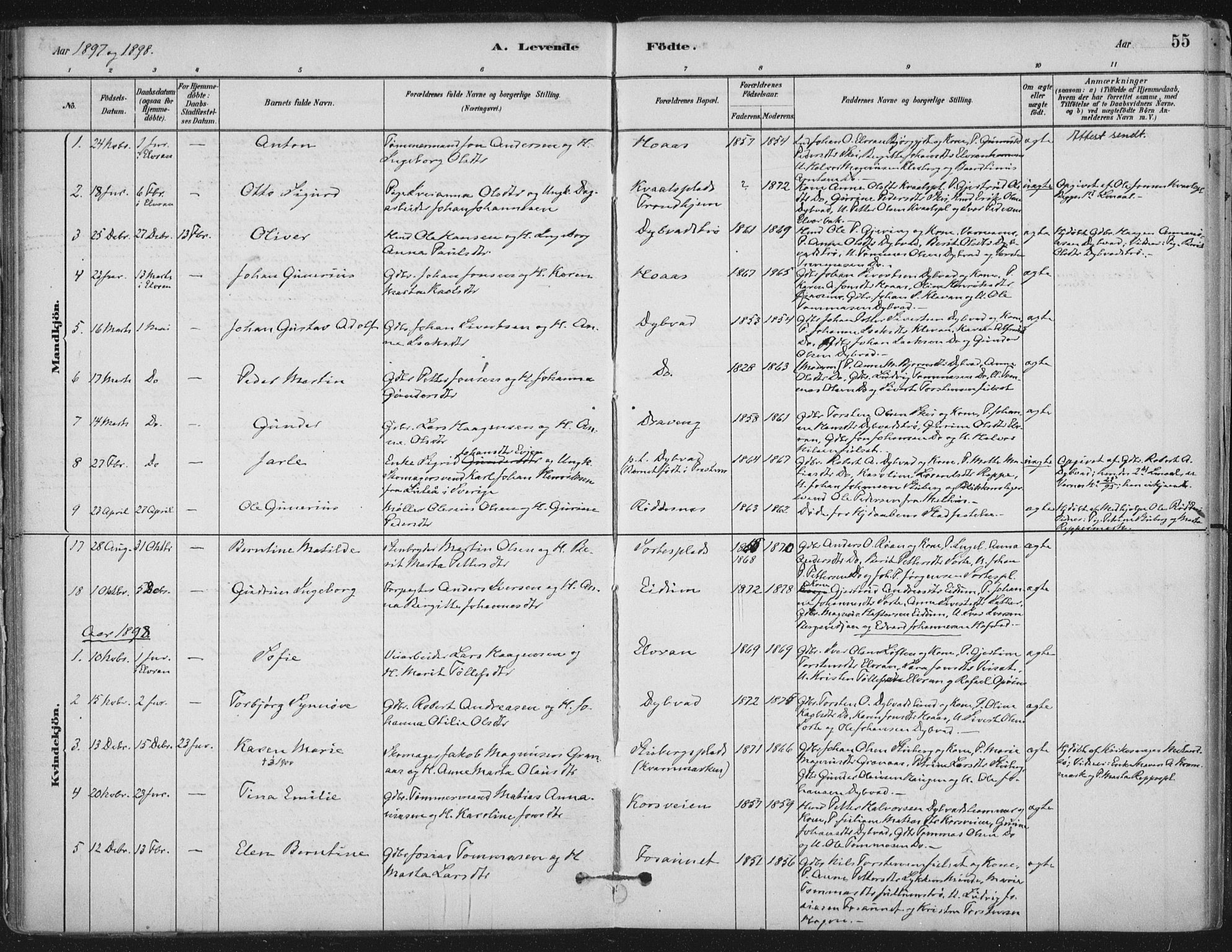 Ministerialprotokoller, klokkerbøker og fødselsregistre - Nord-Trøndelag, SAT/A-1458/710/L0095: Parish register (official) no. 710A01, 1880-1914, p. 55