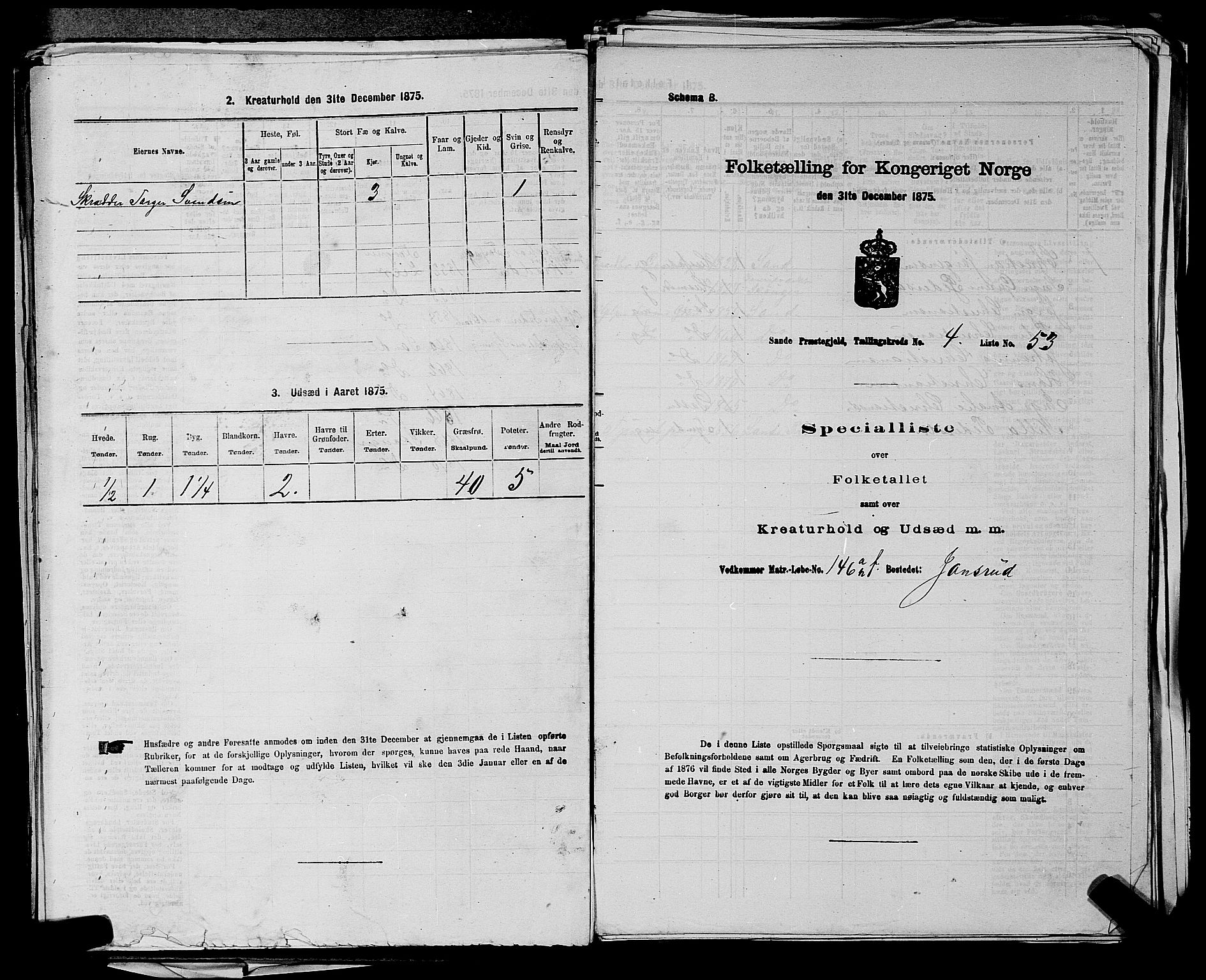 SAKO, 1875 census for 0713P Sande, 1875, p. 800