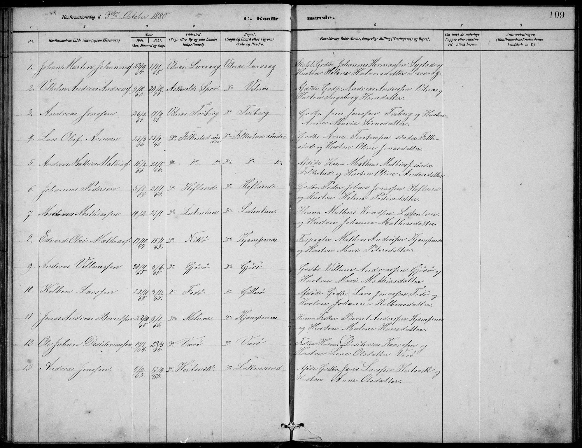 Askvoll sokneprestembete, AV/SAB-A-79501/H/Hab/Habb/L0001: Parish register (copy) no. B 1, 1879-1909, p. 109