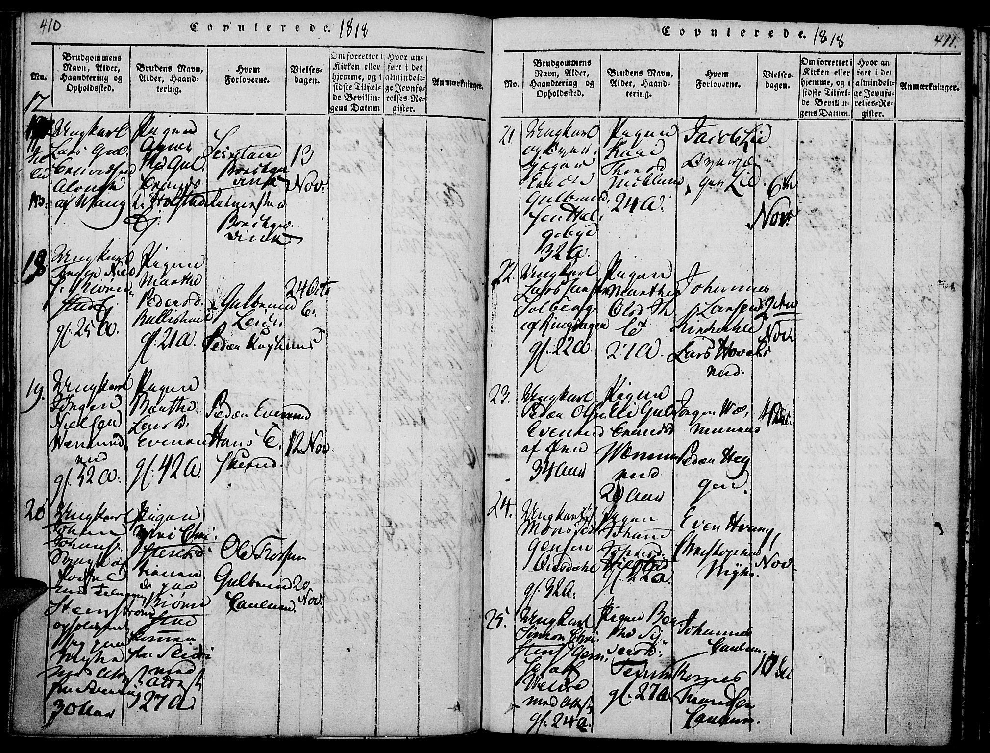 Nes prestekontor, Hedmark, AV/SAH-PREST-020/K/Ka/L0002: Parish register (official) no. 2, 1813-1827, p. 410-411