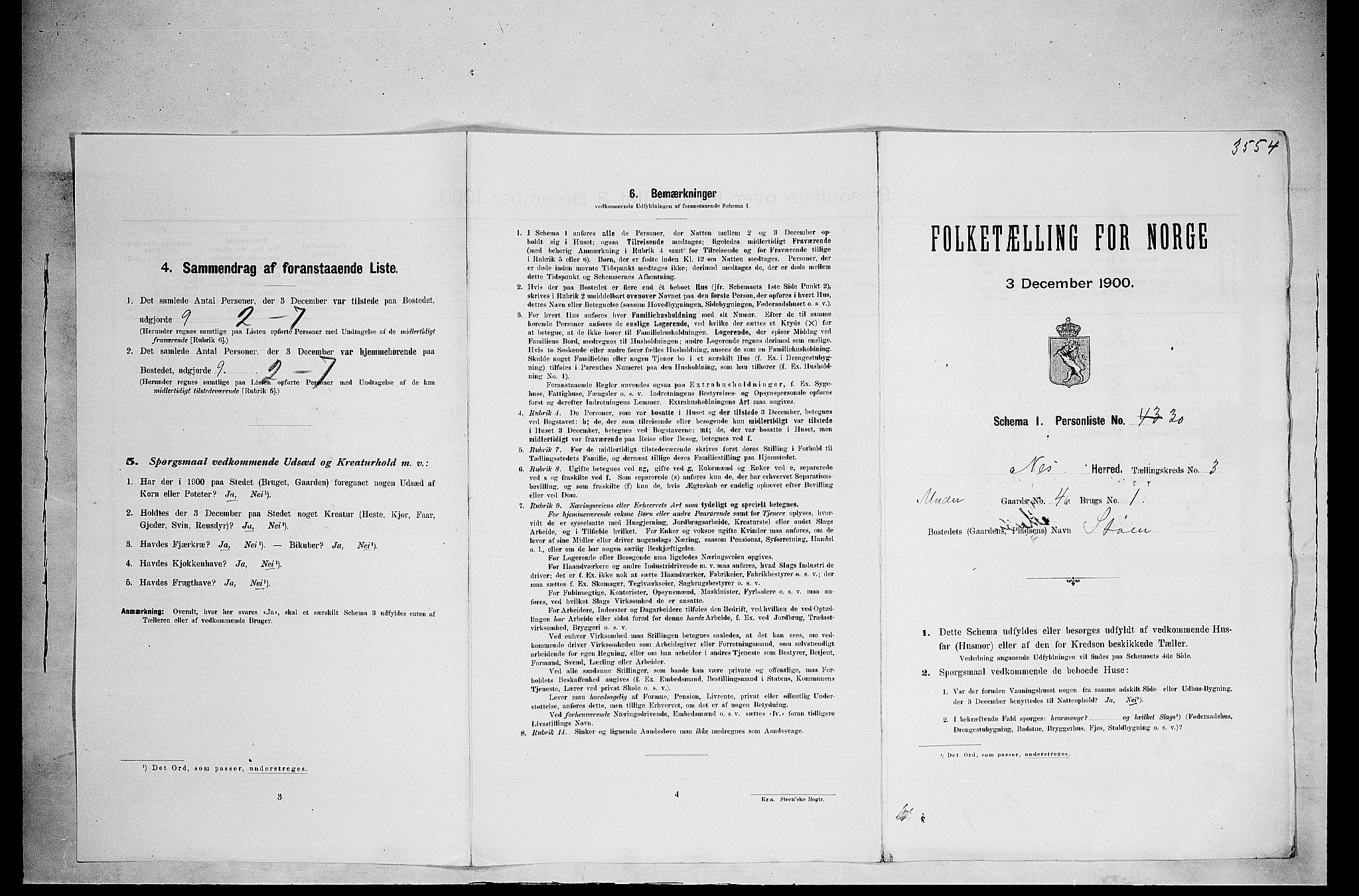 SAH, 1900 census for Nes, 1900, p. 492