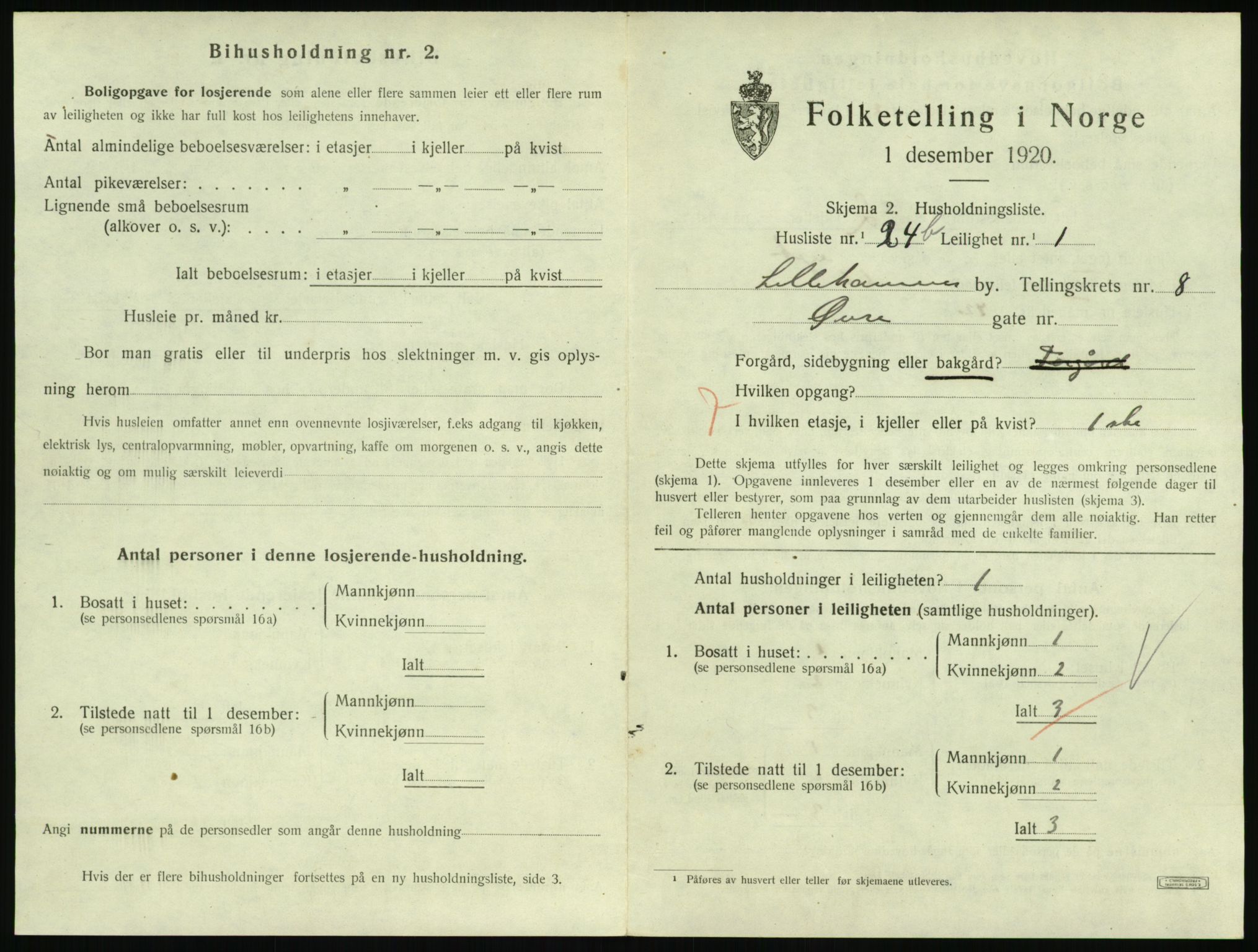 SAH, 1920 census for Lillehammer, 1920, p. 2920