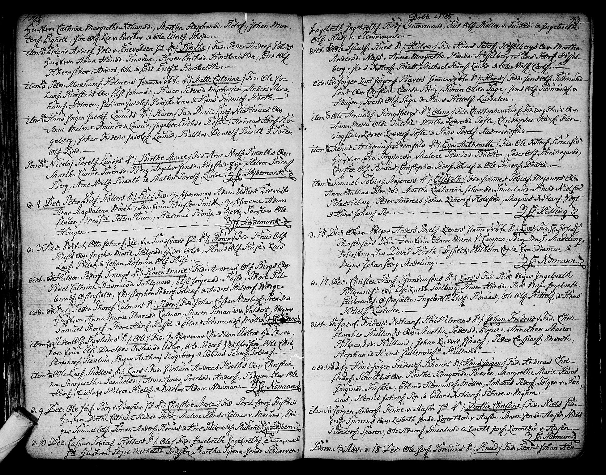Kongsberg kirkebøker, SAKO/A-22/F/Fa/L0006: Parish register (official) no. I 6, 1783-1797, p. 43
