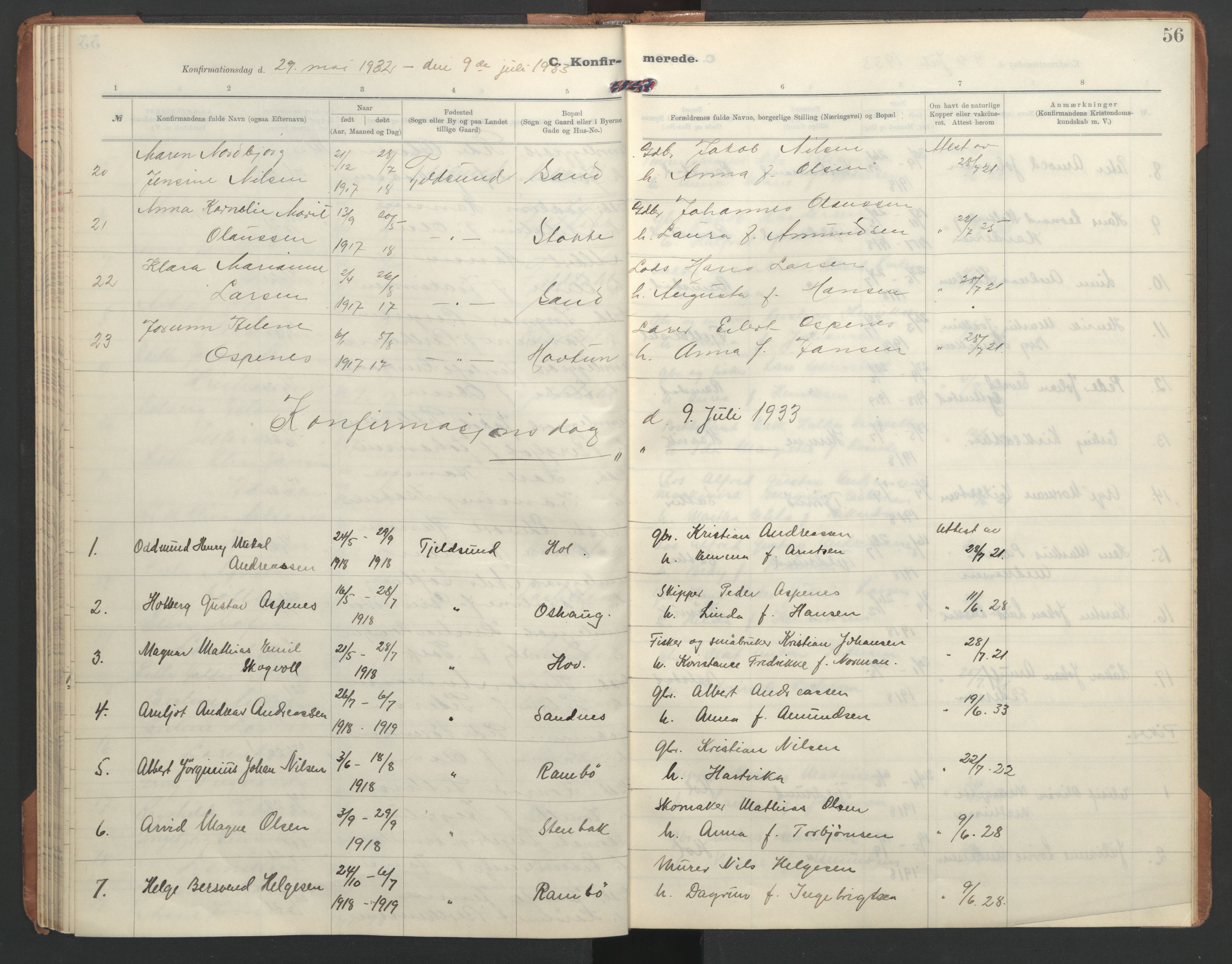 Ministerialprotokoller, klokkerbøker og fødselsregistre - Nordland, SAT/A-1459/865/L0934: Parish register (copy) no. 865C06, 1911-1942, p. 56