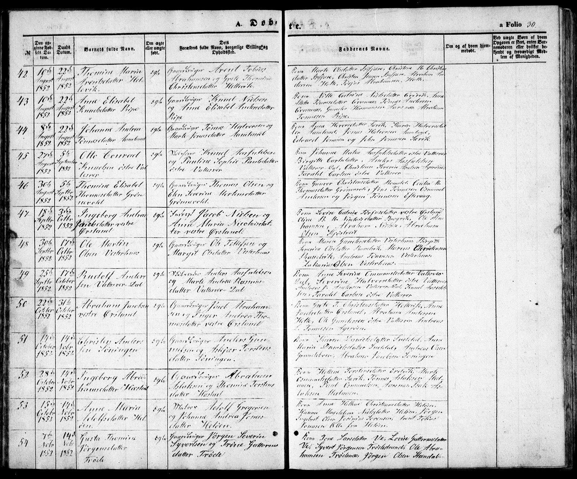 Høvåg sokneprestkontor, SAK/1111-0025/F/Fb/L0002: Parish register (copy) no. B 2, 1847-1869, p. 30