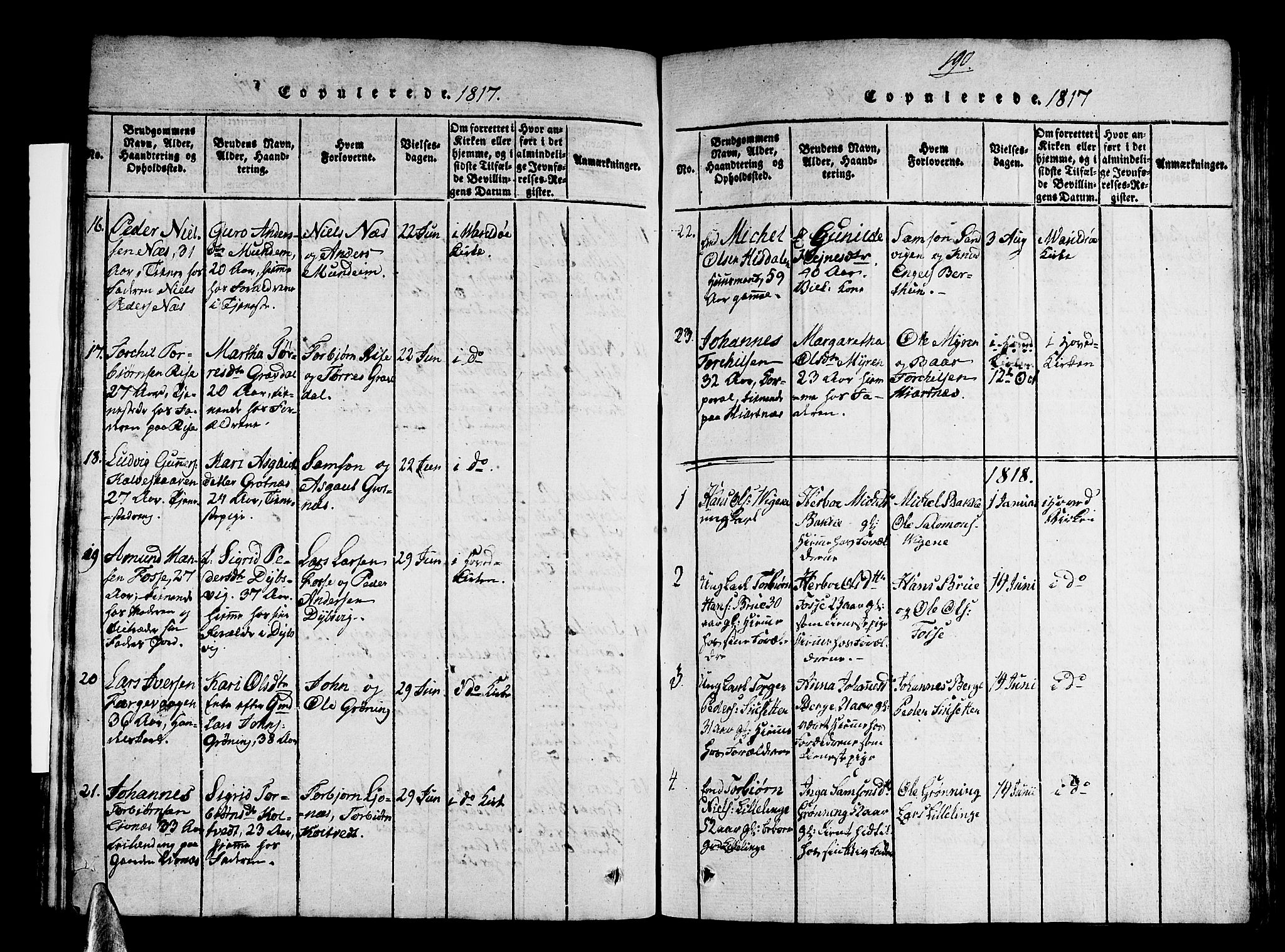 Strandebarm sokneprestembete, AV/SAB-A-78401/H/Haa: Parish register (official) no. A 5, 1816-1826, p. 190