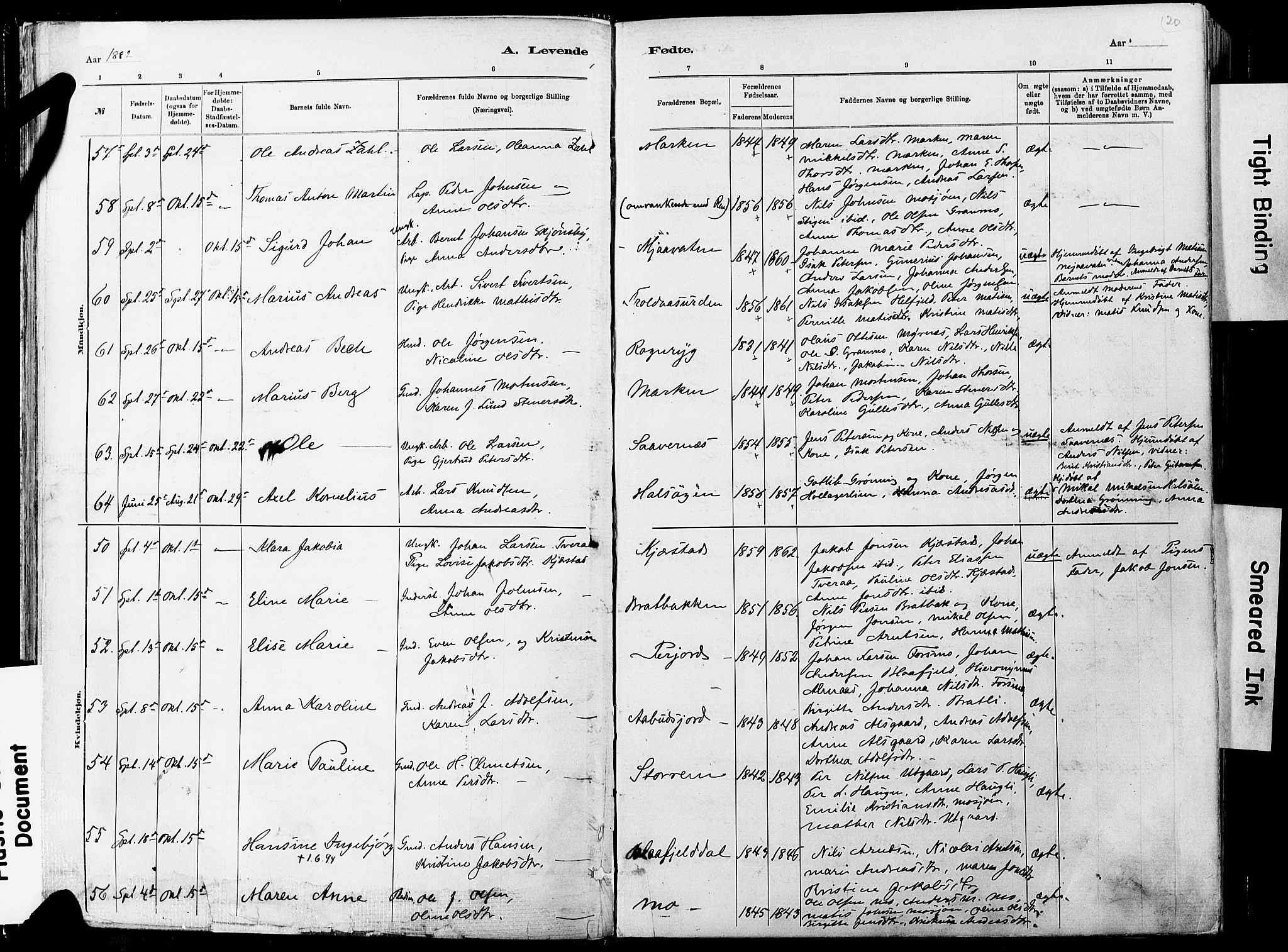 Ministerialprotokoller, klokkerbøker og fødselsregistre - Nordland, SAT/A-1459/820/L0295: Parish register (official) no. 820A16, 1880-1896, p. 20