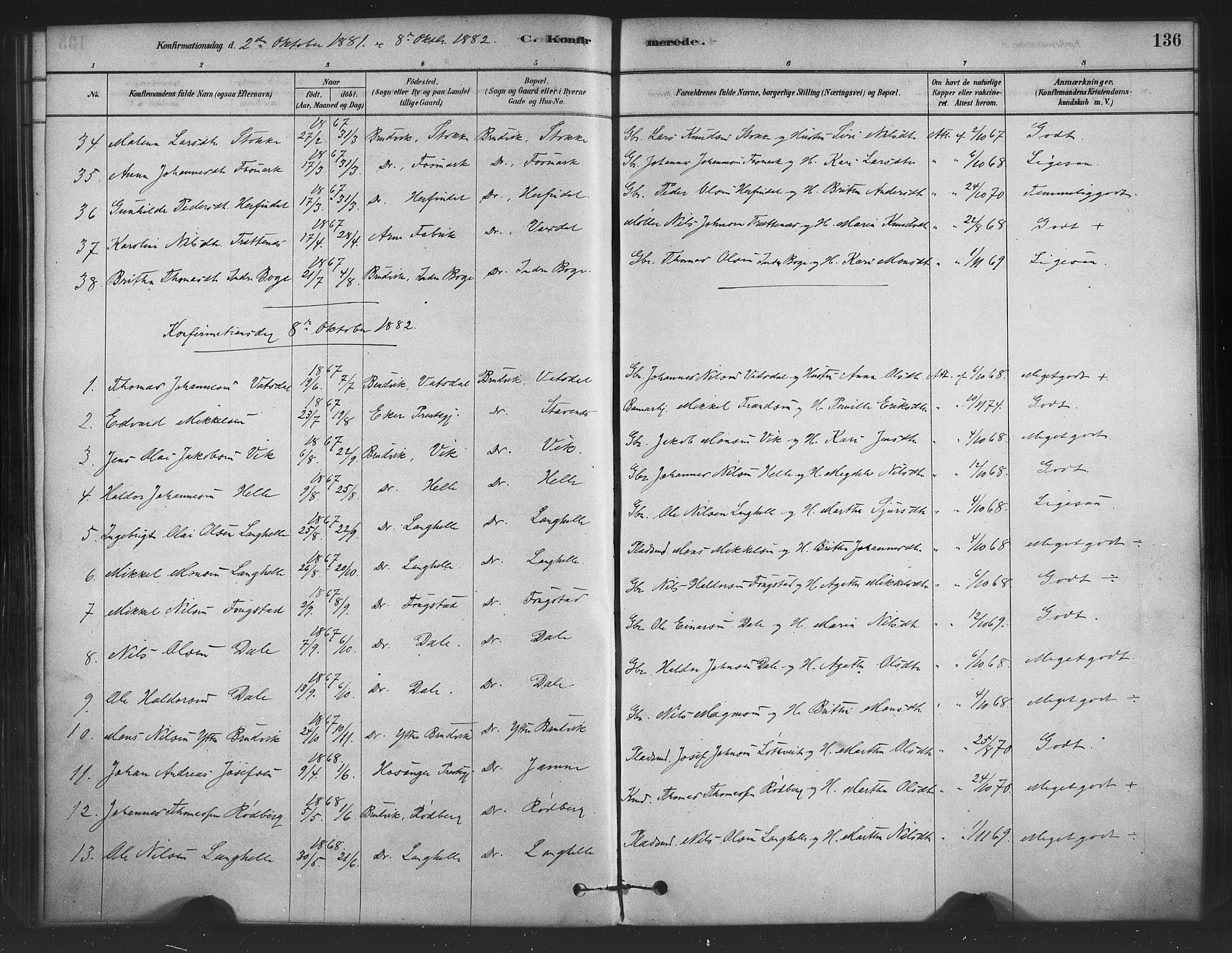 Bruvik Sokneprestembete, SAB/A-74701/H/Haa: Parish register (official) no. B 1, 1878-1904, p. 136