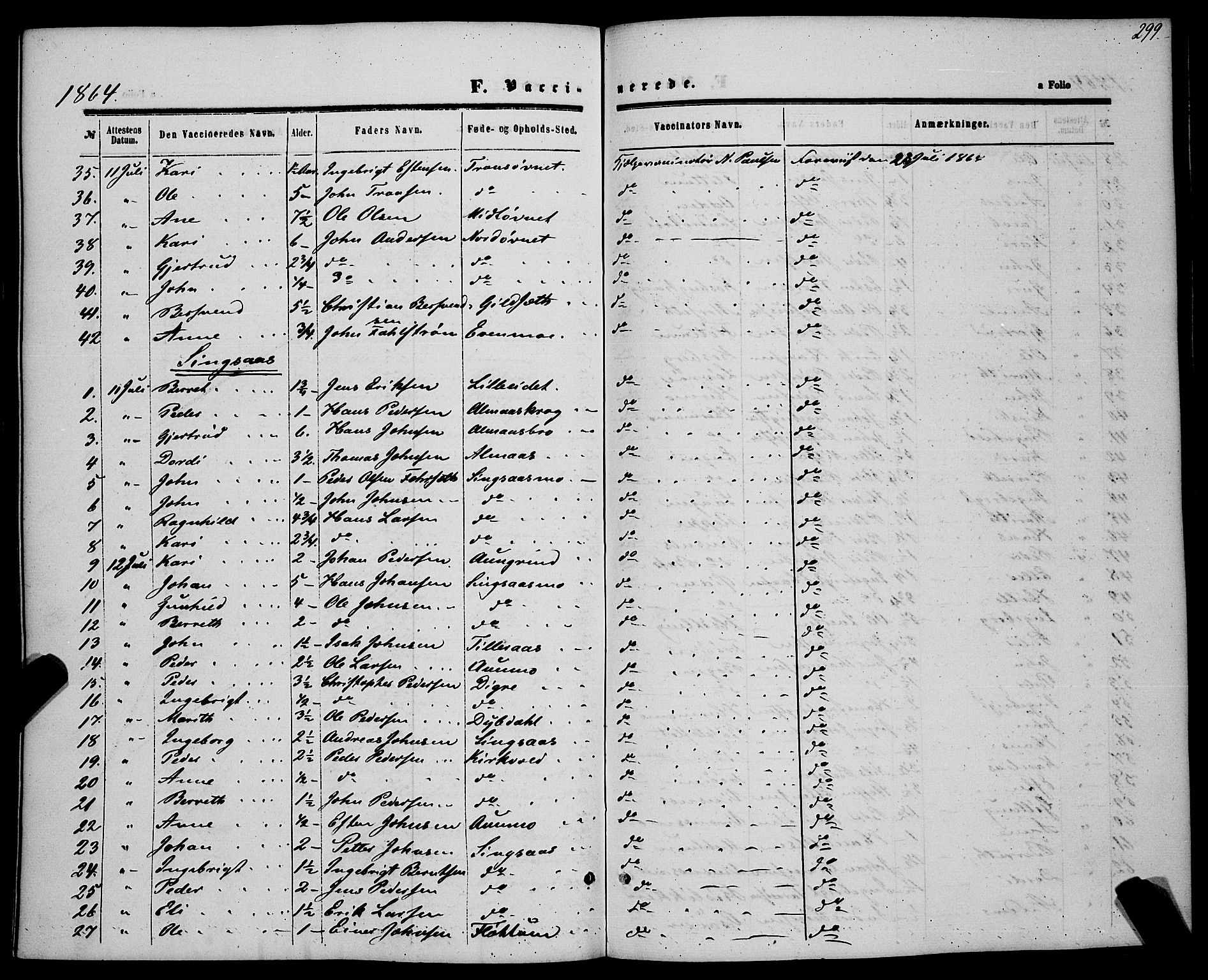 Ministerialprotokoller, klokkerbøker og fødselsregistre - Sør-Trøndelag, SAT/A-1456/685/L0966: Parish register (official) no. 685A07 /1, 1860-1869, p. 299