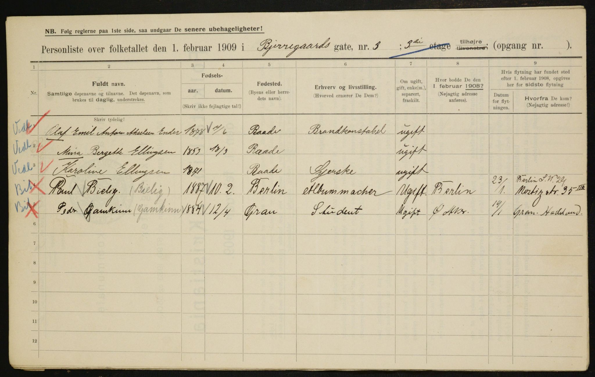 OBA, Municipal Census 1909 for Kristiania, 1909, p. 5147