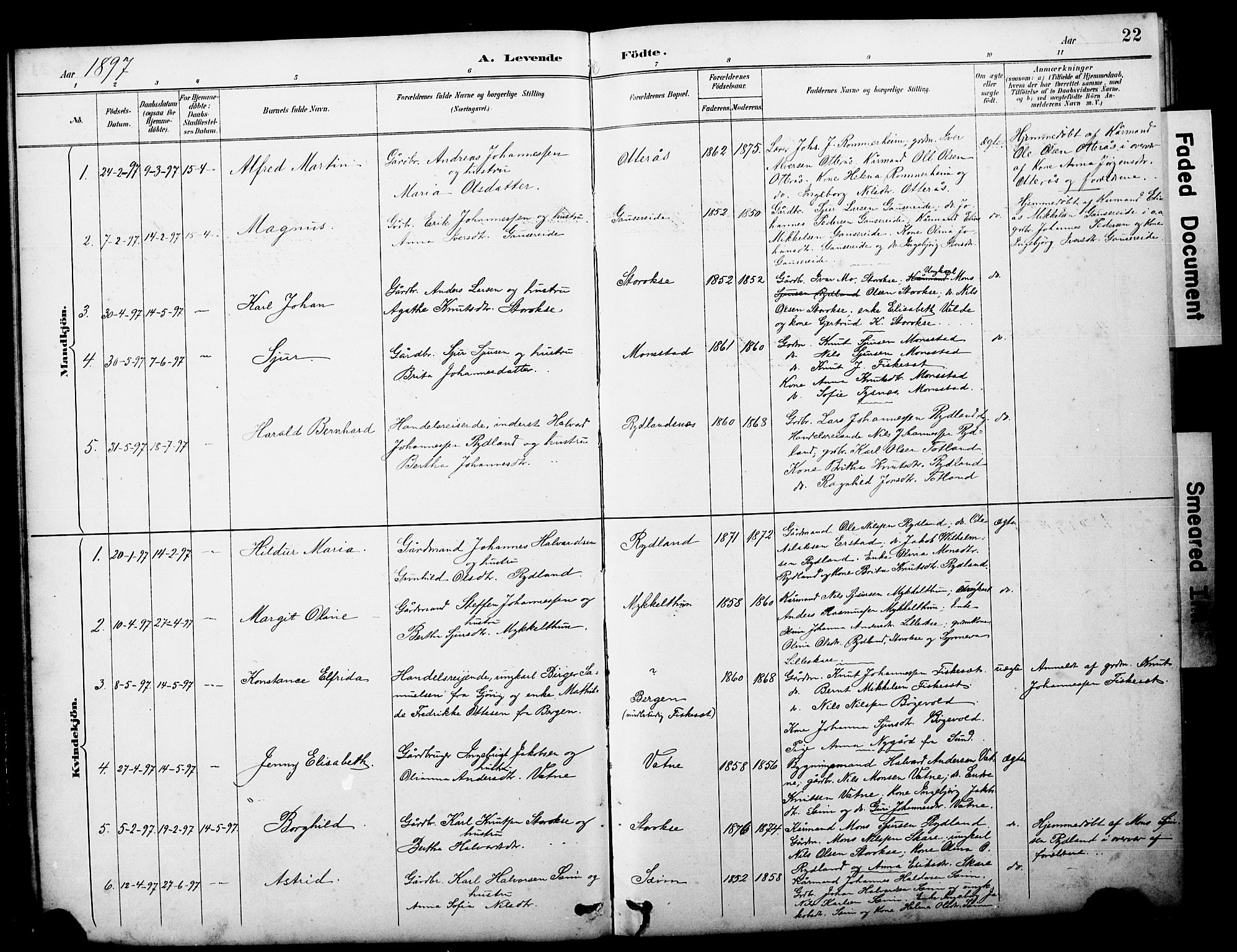 Alversund Sokneprestembete, SAB/A-73901/H/Ha/Hab: Parish register (copy) no. D 3, 1890-1908, p. 22