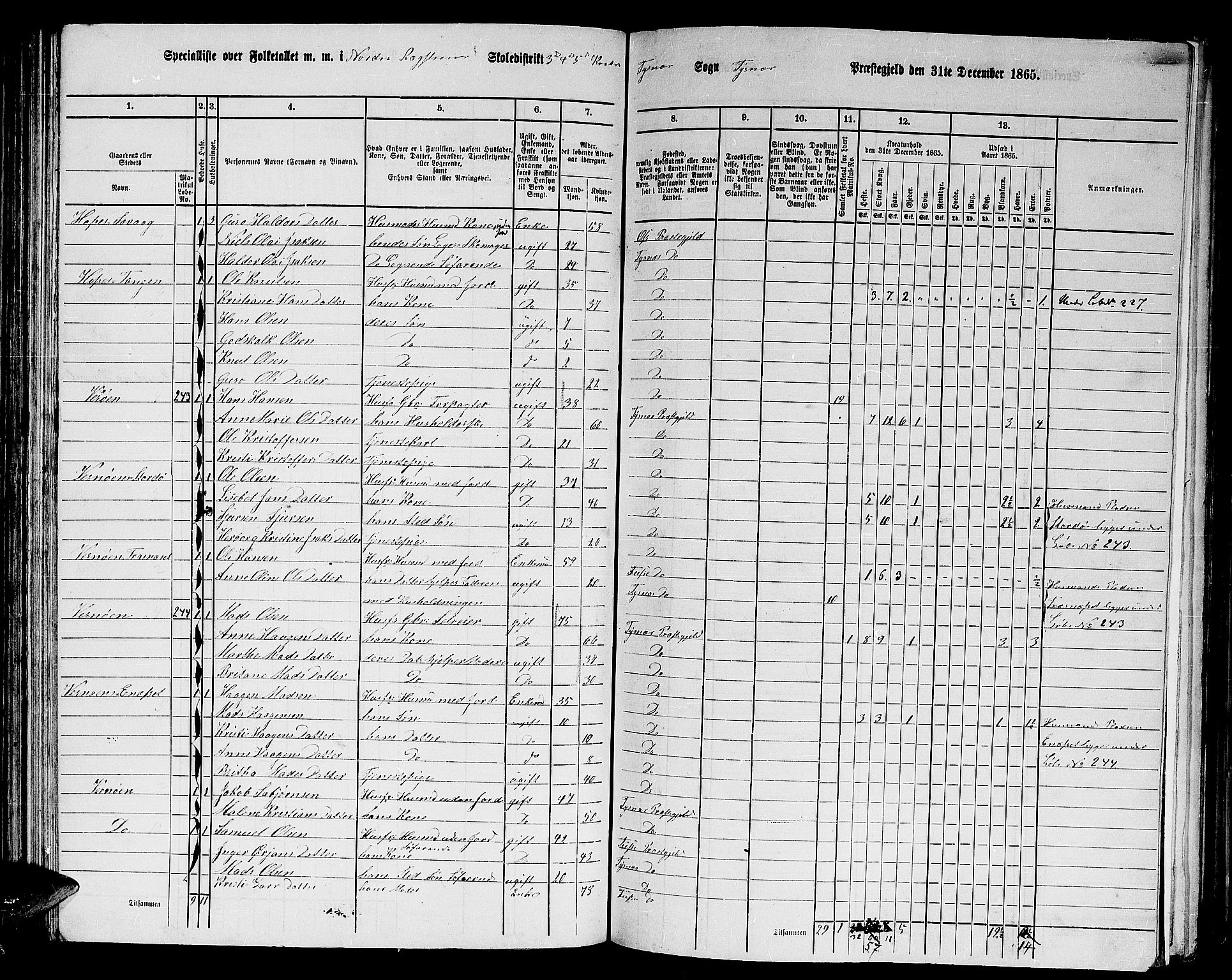 RA, 1865 census for Tysnes, 1865, p. 88