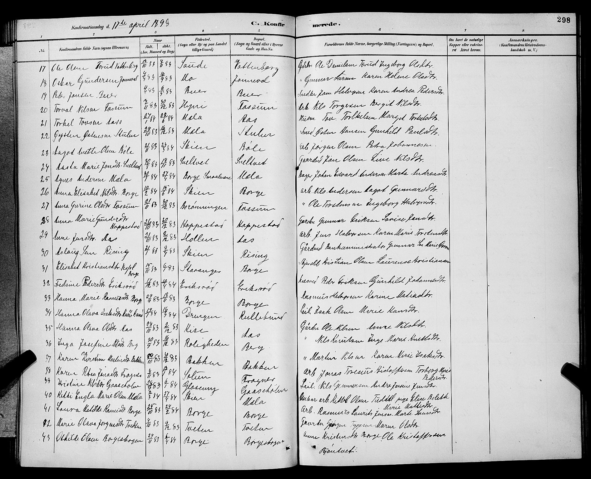 Gjerpen kirkebøker, SAKO/A-265/G/Ga/L0002: Parish register (copy) no. I 2, 1883-1900, p. 298
