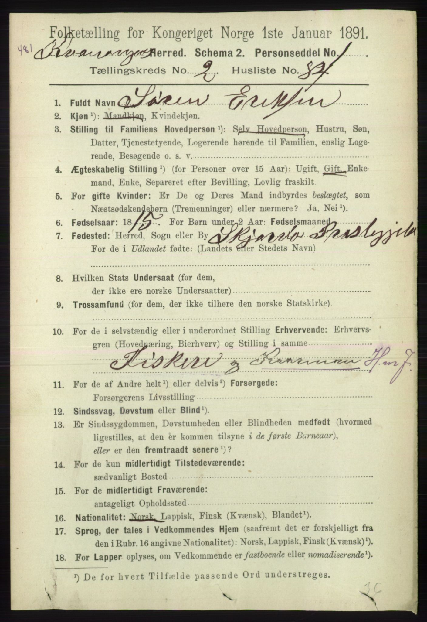 RA, 1891 census for 1943 Kvænangen, 1891, p. 993