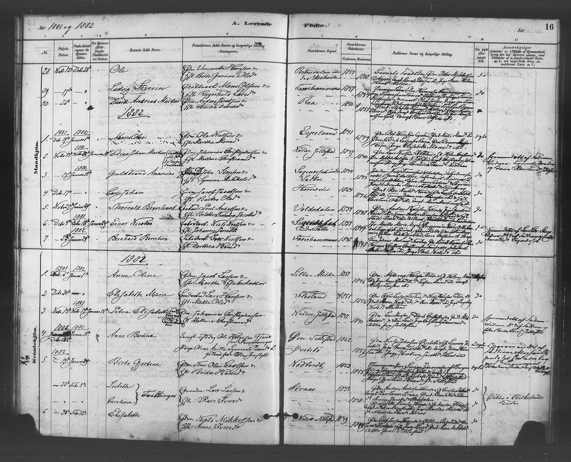 Fana Sokneprestembete, SAB/A-75101/H/Haa/Haab/L0001: Parish register (official) no. B 1, 1878-1889, p. 16