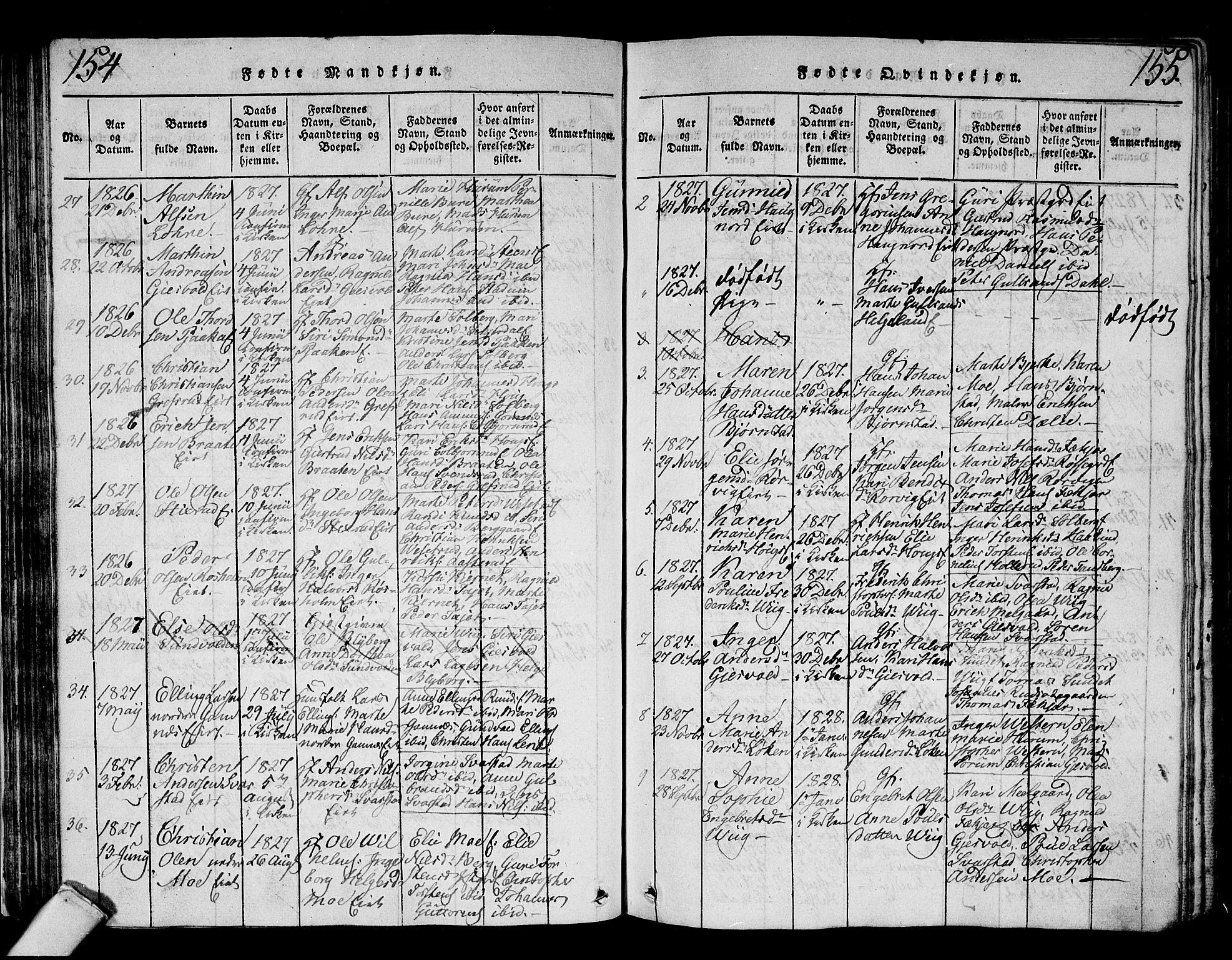 Hole kirkebøker, SAKO/A-228/G/Ga/L0001: Parish register (copy) no. I 1, 1814-1842, p. 154-155