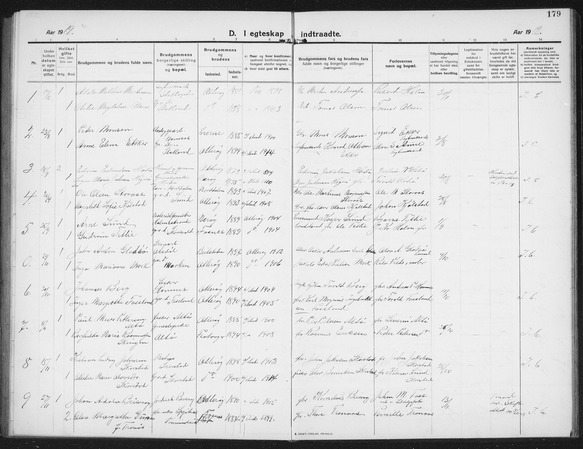 Ministerialprotokoller, klokkerbøker og fødselsregistre - Nord-Trøndelag, SAT/A-1458/774/L0630: Parish register (copy) no. 774C01, 1910-1934, p. 179