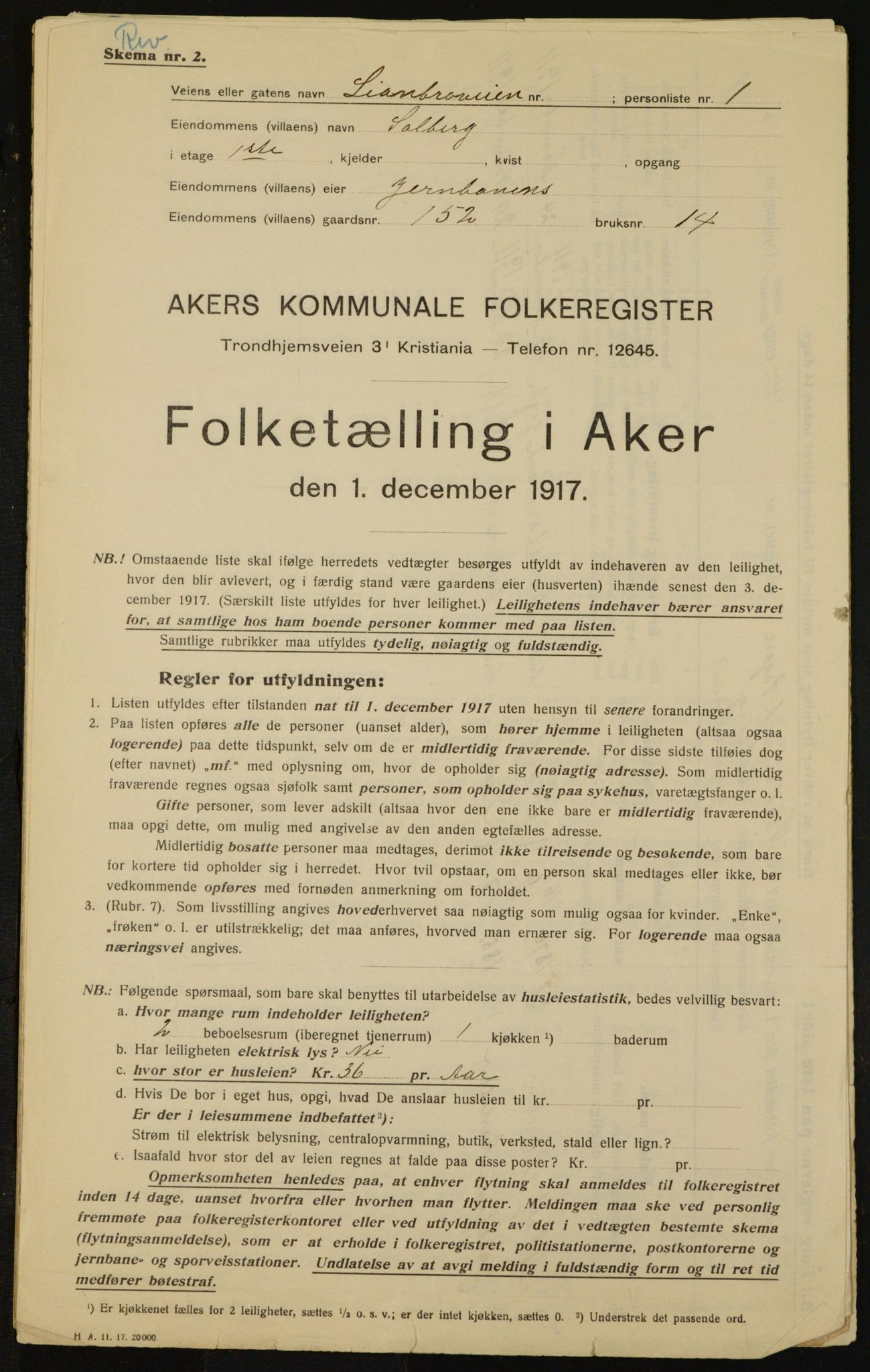 OBA, Municipal Census 1917 for Aker, 1917, p. 20153