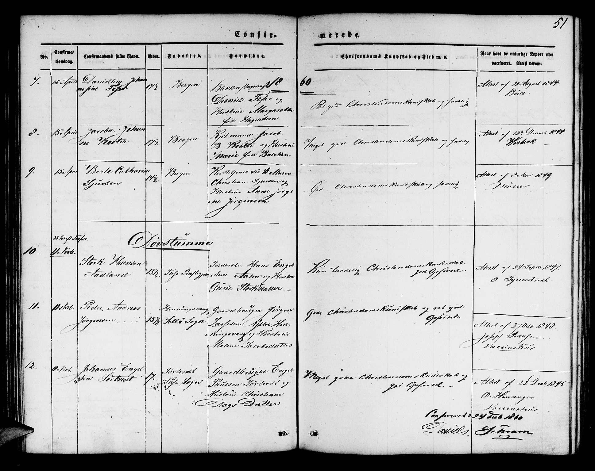 Mariakirken Sokneprestembete, AV/SAB-A-76901/H/Hab/L0002: Parish register (copy) no. A 2, 1846-1862, p. 51