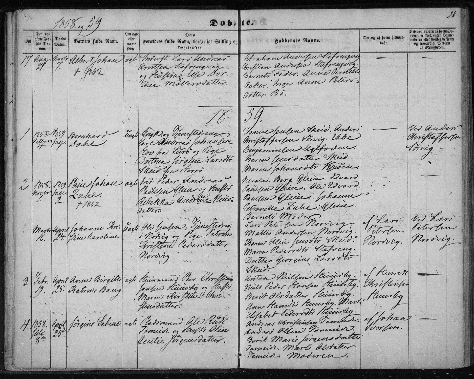 Ministerialprotokoller, klokkerbøker og fødselsregistre - Nordland, AV/SAT-A-1459/835/L0523: Parish register (official) no. 835A01, 1855-1865, p. 20