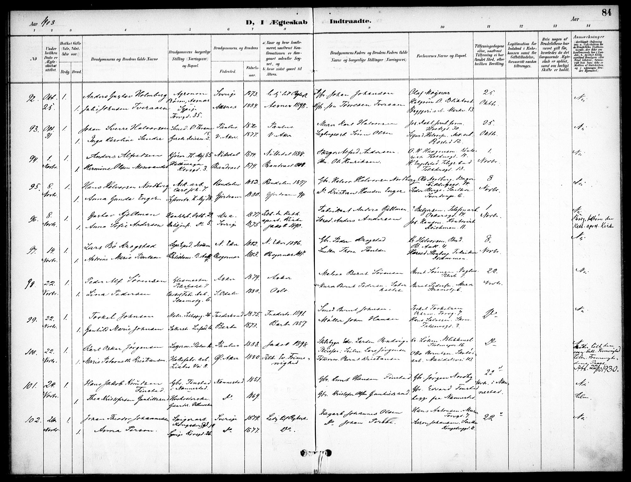 Jakob prestekontor Kirkebøker, SAO/A-10850/F/Fa/L0006: Parish register (official) no. 6, 1895-1908, p. 84