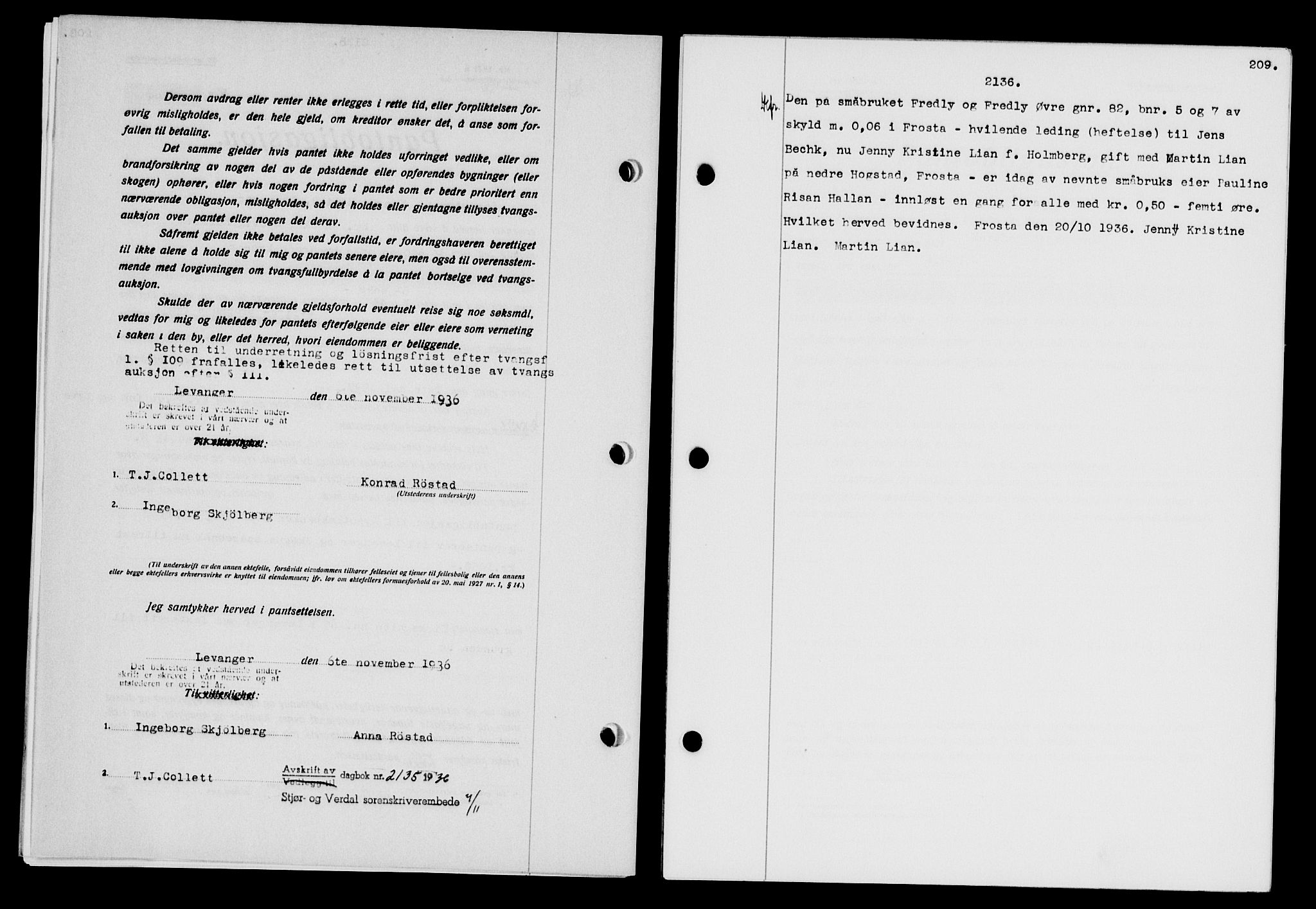 Stjør- og Verdal sorenskriveri, SAT/A-4167/1/2/2C/L0078: Mortgage book no. 46, 1936-1937, Diary no: : 2136/1936