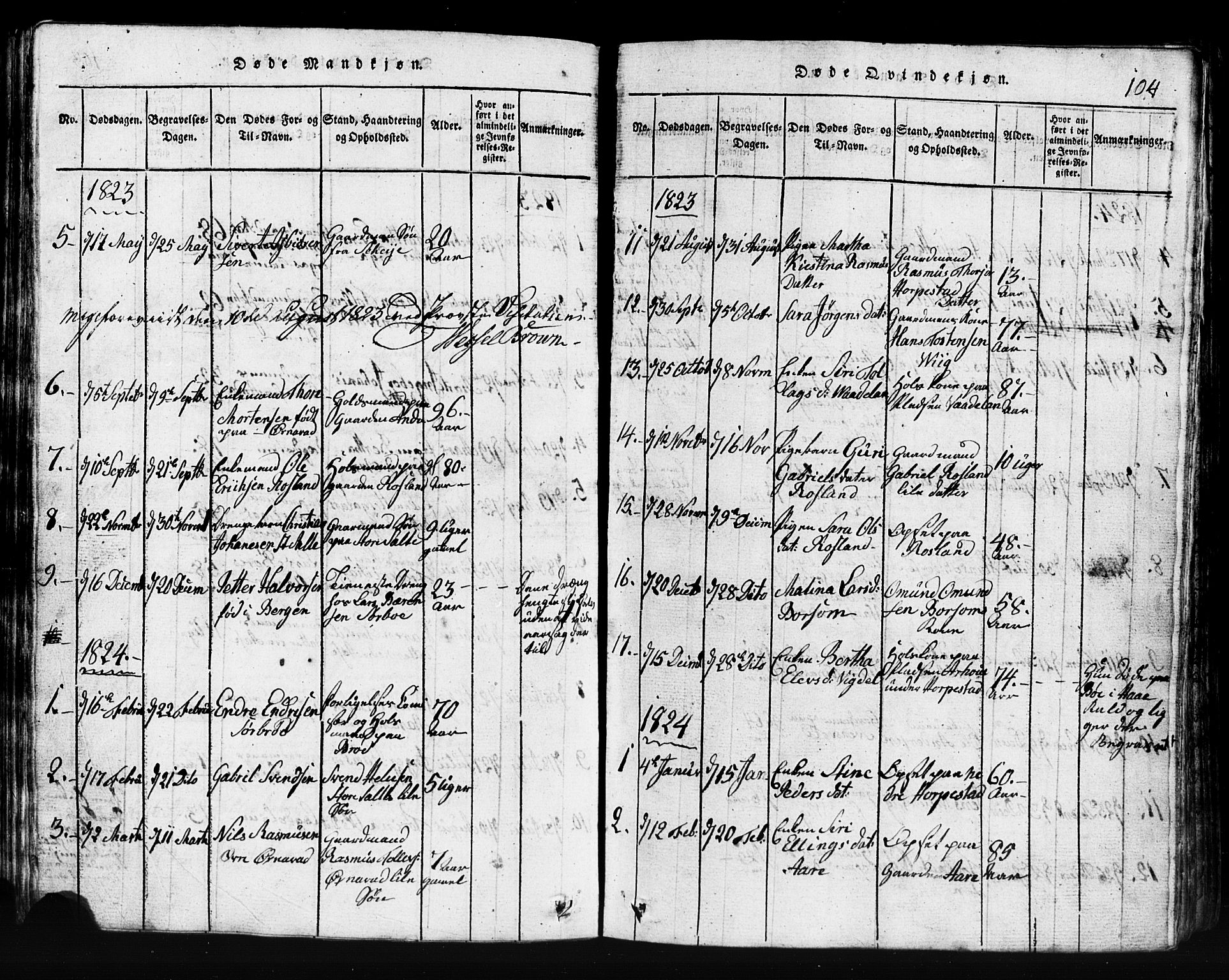 Klepp sokneprestkontor, AV/SAST-A-101803/001/3/30BB/L0001: Parish register (copy) no.  B 1, 1816-1859, p. 104