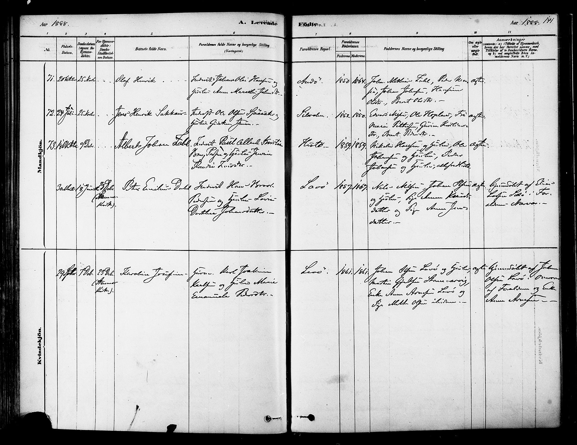 Ministerialprotokoller, klokkerbøker og fødselsregistre - Nordland, SAT/A-1459/834/L0507: Parish register (official) no. 834A05, 1878-1892, p. 141