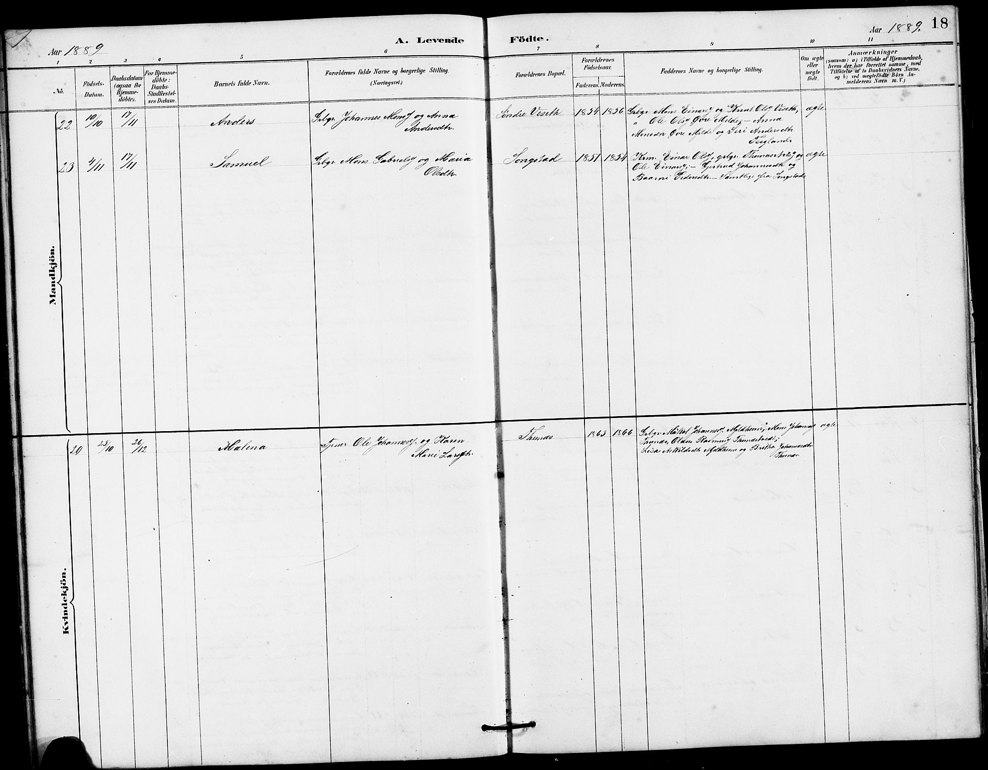 Haus sokneprestembete, AV/SAB-A-75601/H/Hab: Parish register (copy) no. B 3, 1885-1899, p. 18