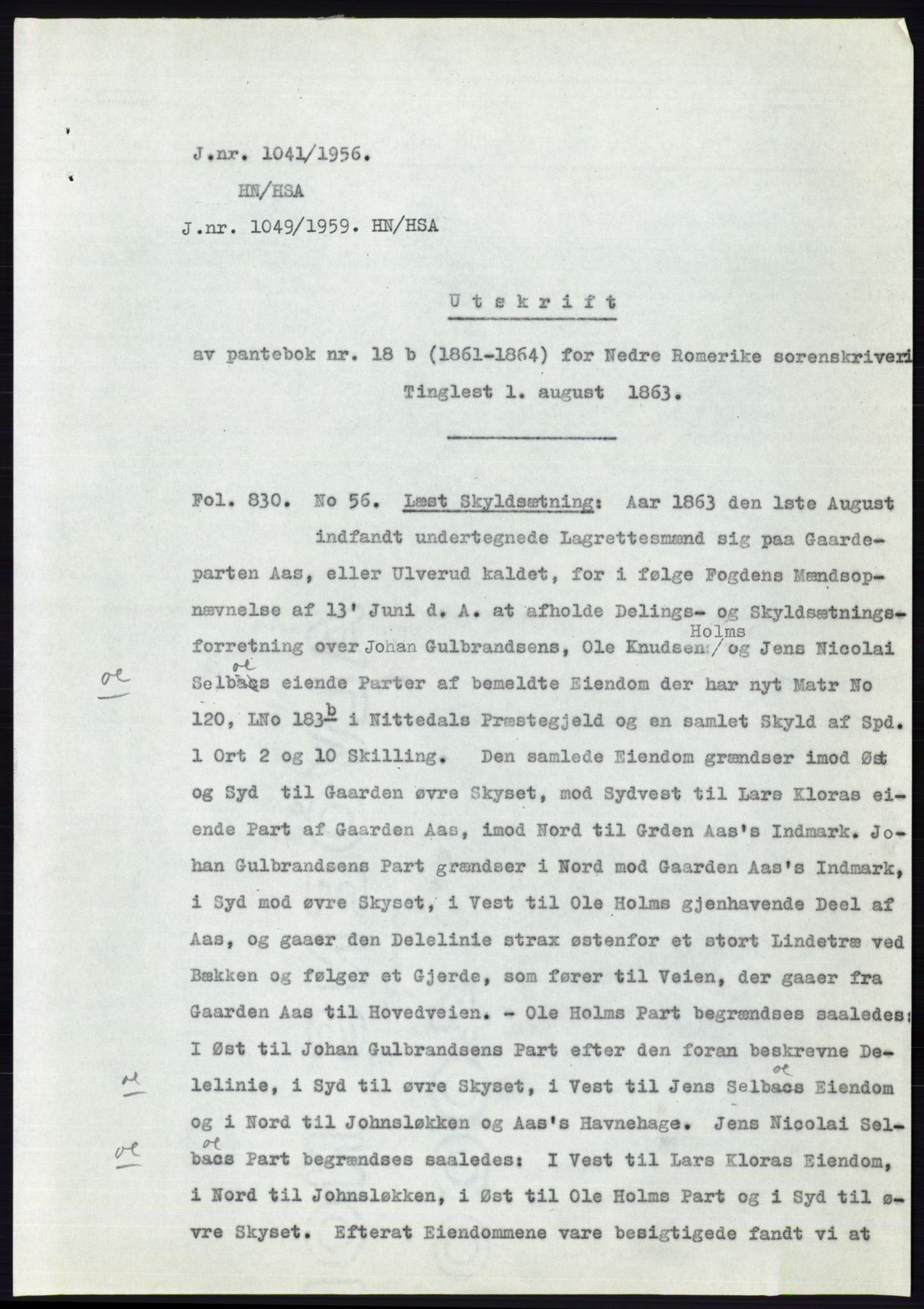 Statsarkivet i Oslo, AV/SAO-A-10621/Z/Zd/L0005: Avskrifter, j.nr 801-1262/1956, 1956, p. 87