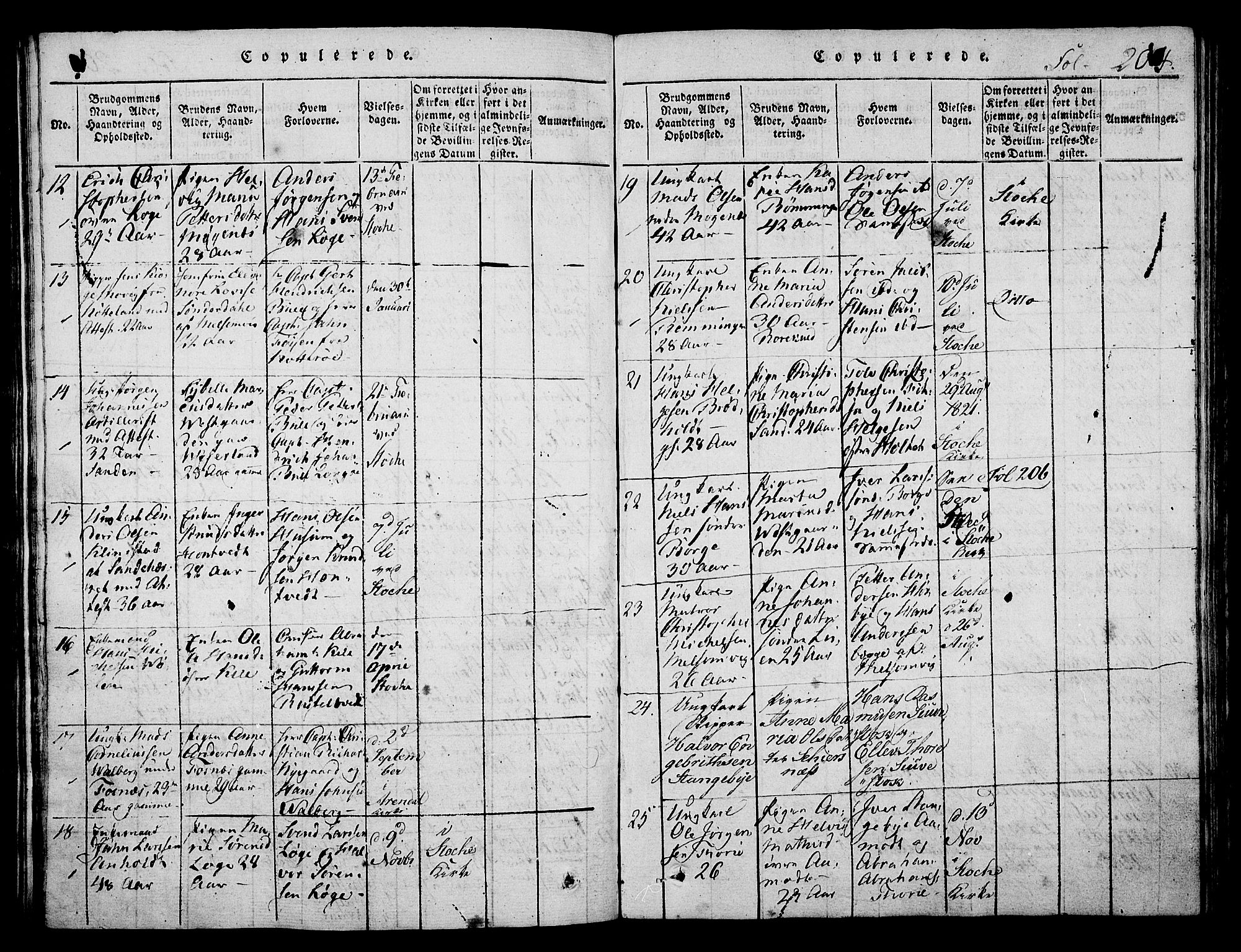 Stokke kirkebøker, AV/SAKO-A-320/F/Fa/L0005: Parish register (official) no. I 5, 1815-1826, p. 204