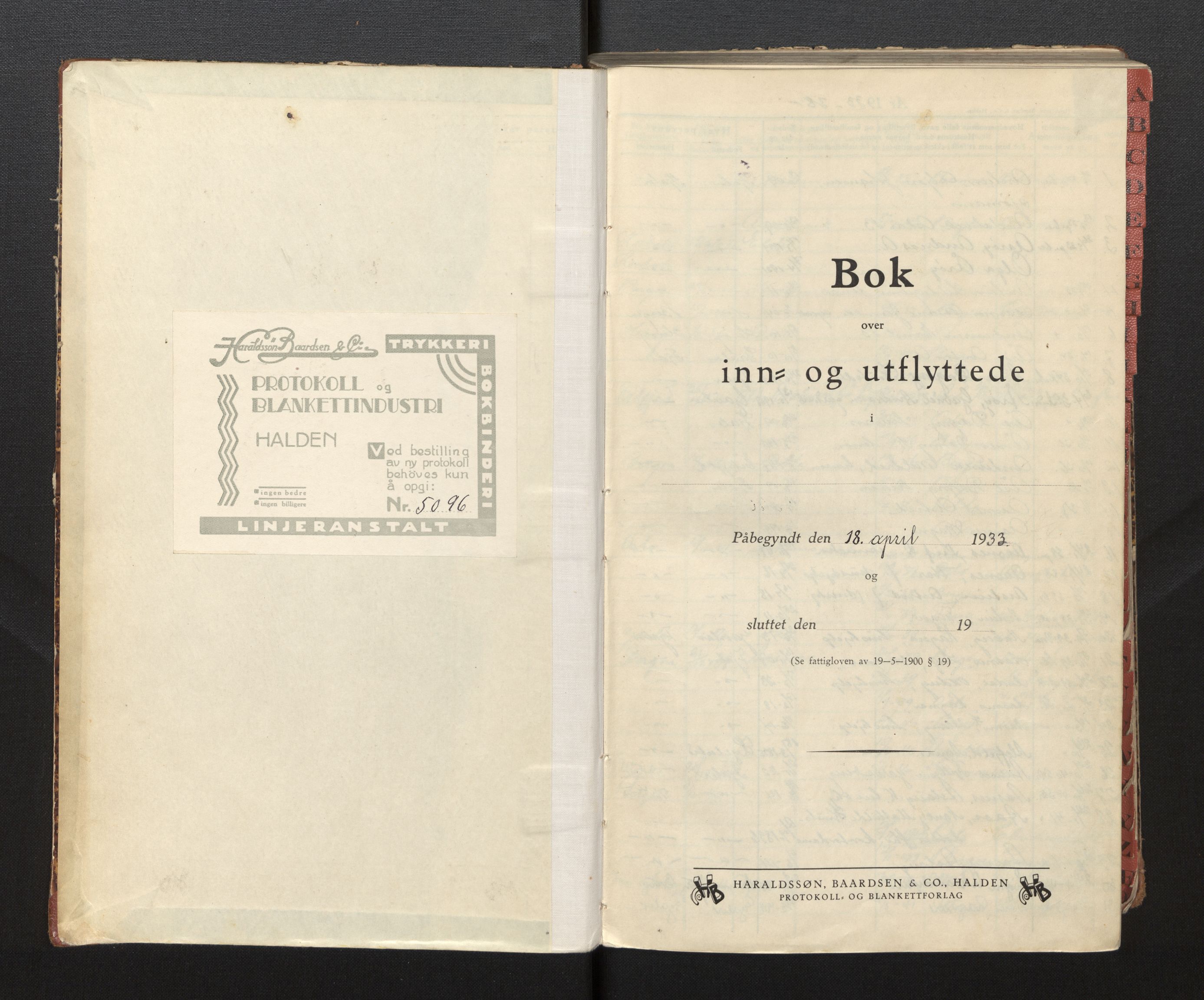 Lensmannen i Fjaler, AV/SAB-A-27201/0020/L0002: Protokoll over inn- og utflytte, 1933-1943