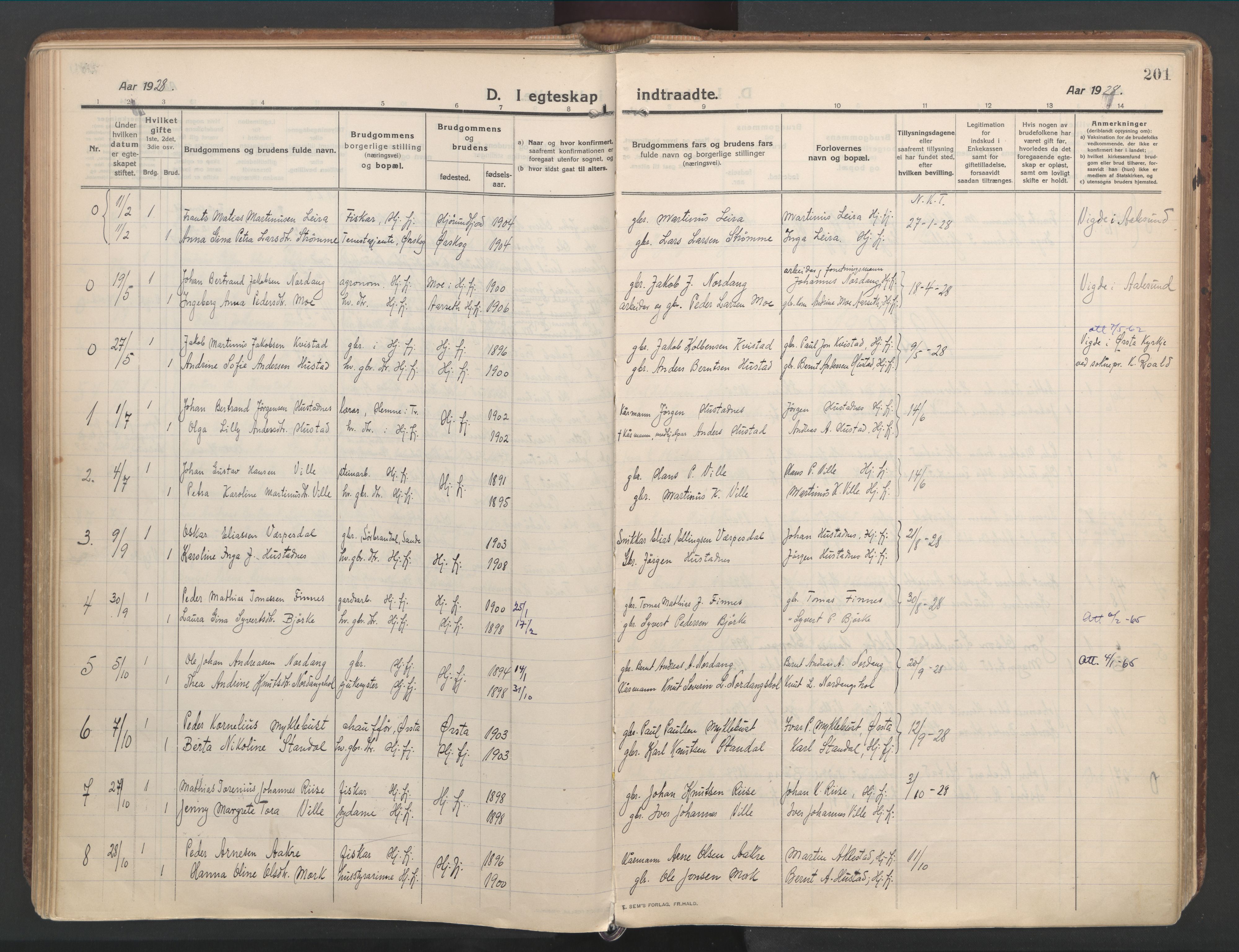 Ministerialprotokoller, klokkerbøker og fødselsregistre - Møre og Romsdal, AV/SAT-A-1454/515/L0212: Parish register (official) no. 515A08, 1911-1935, p. 201